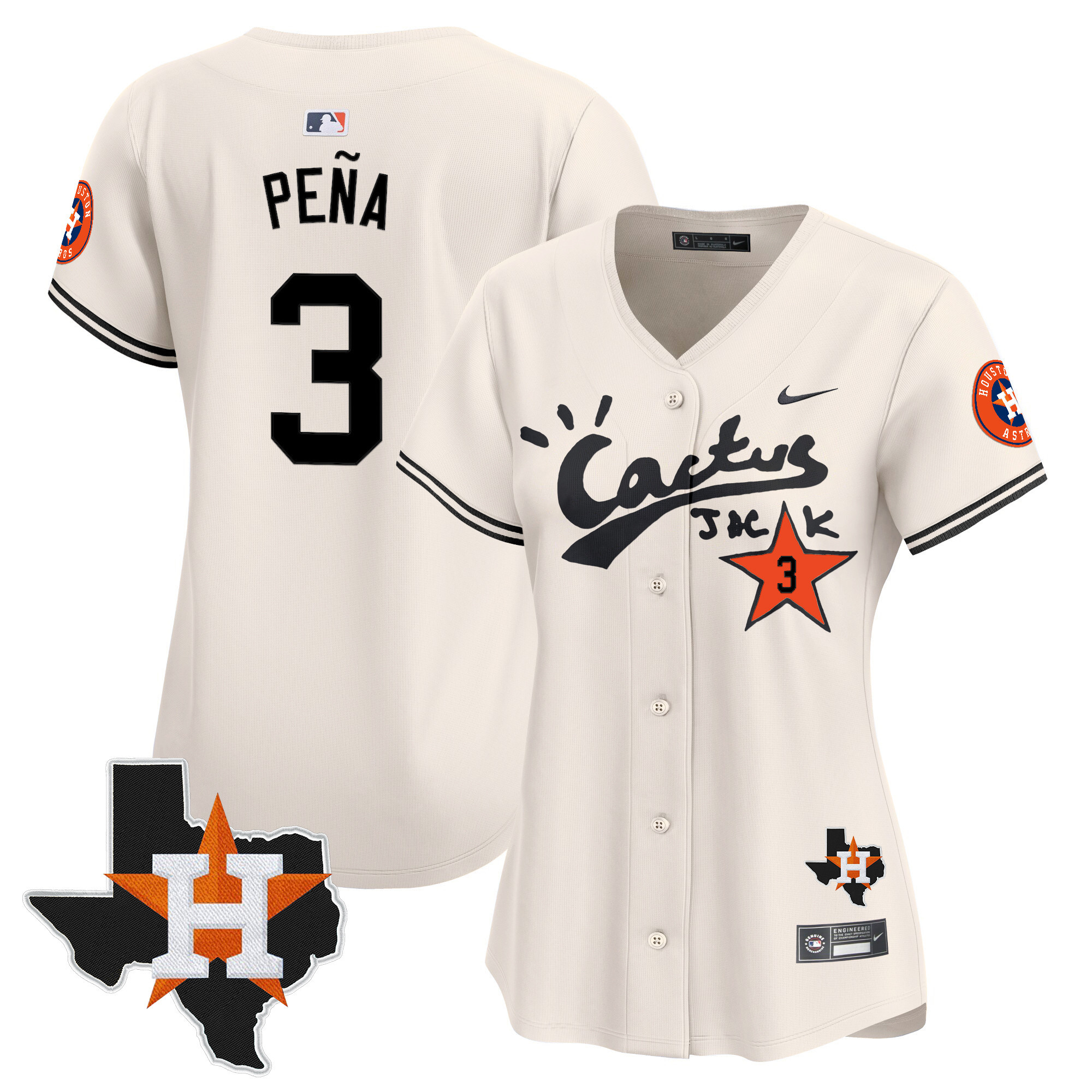 Women's Jeremy Pena Houston Astros Cactus Jack Patch Vapor Premier Limited Cream Jersey V11 - Stitched