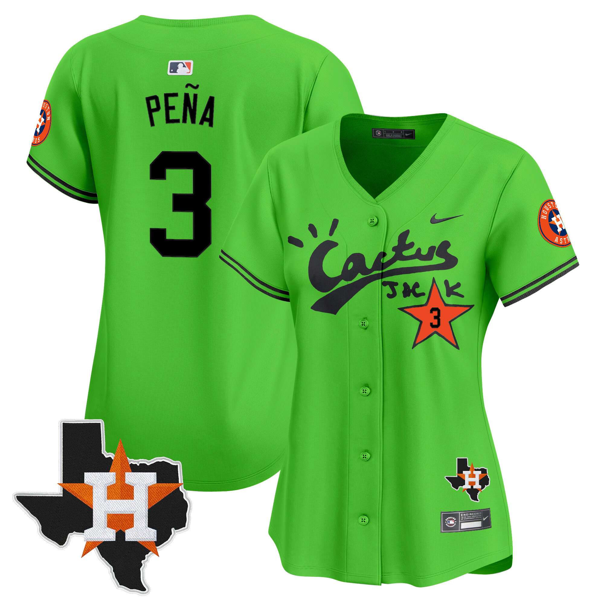 Women's Jeremy Pena Houston Astros Cactus Jack Patch Vapor Premier Limited Green Jersey V11 - Stitched