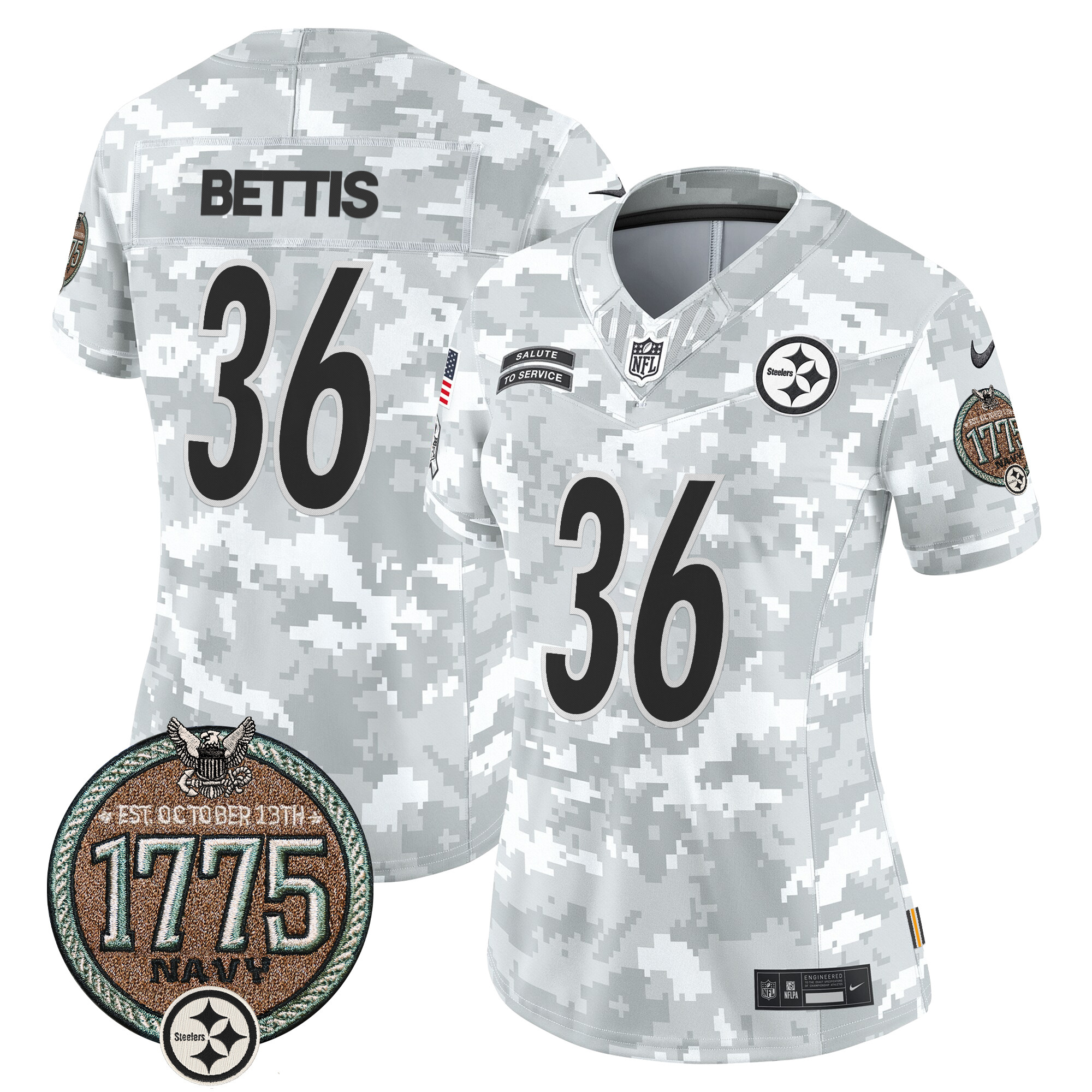 Women's Jerome Bettis Pittsburgh Steelers 2024 Salute to Service Establishment Year Patch Vapor Limited Navy Jersey - All Stitched