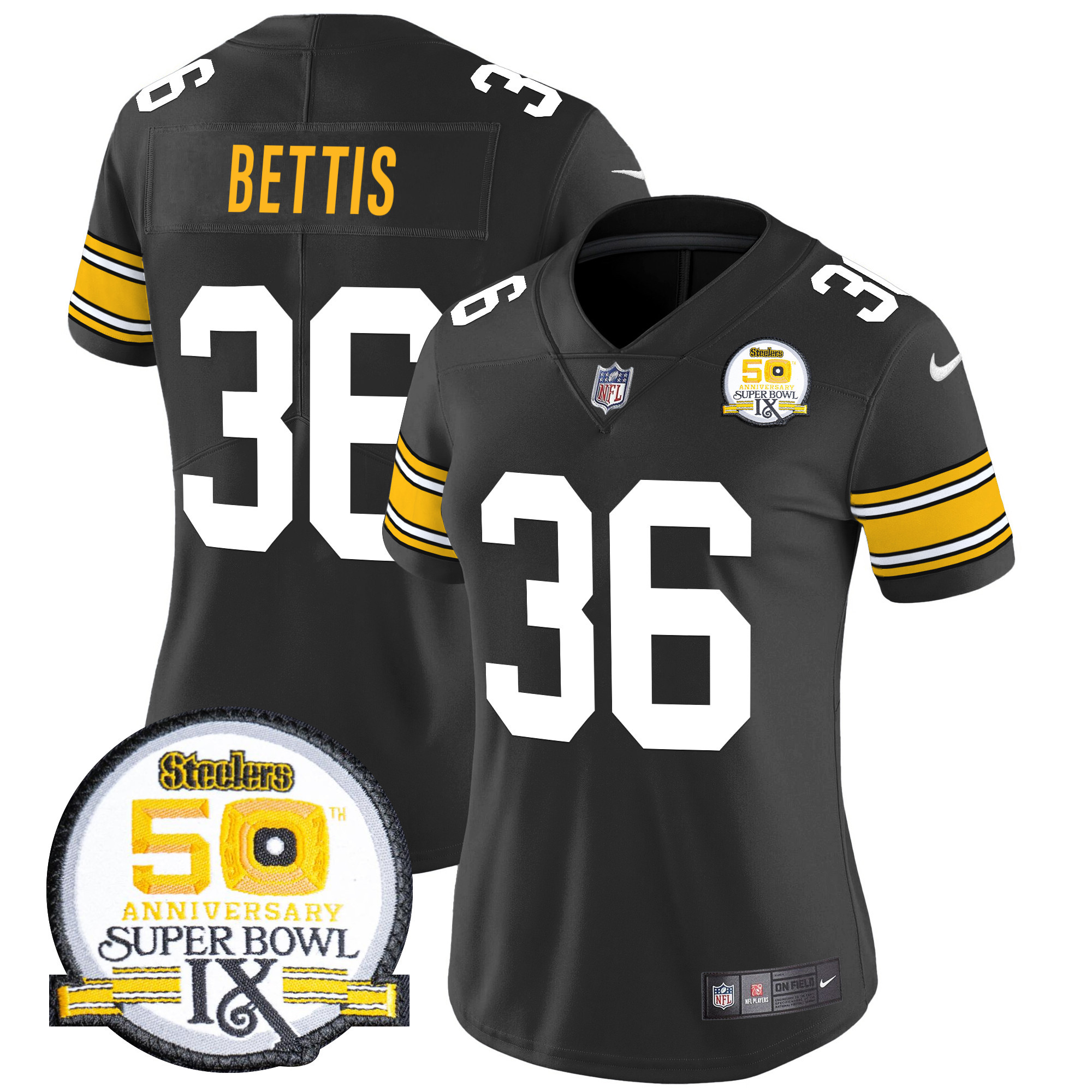 Women's Jerome Bettis Pittsburgh Steelers 50th Anniversary Of Super Bowl IX Patch Vapor Limited 1975 Throwback Jersey - All Stitched