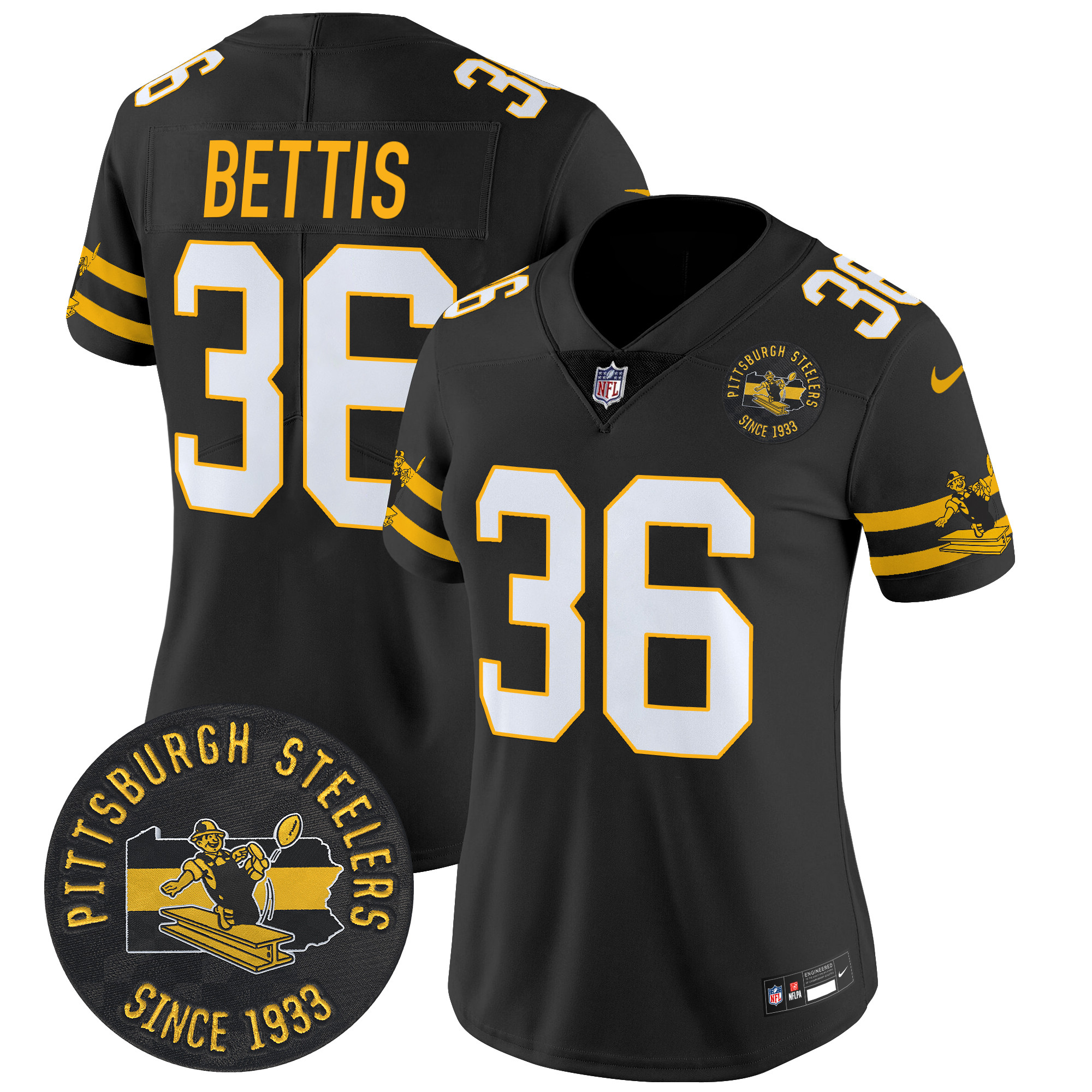 Women's Jerome Bettis Pittsburgh Steelers Throwback 1933 Patch Vapor Limited Black Jersey - All Stitched