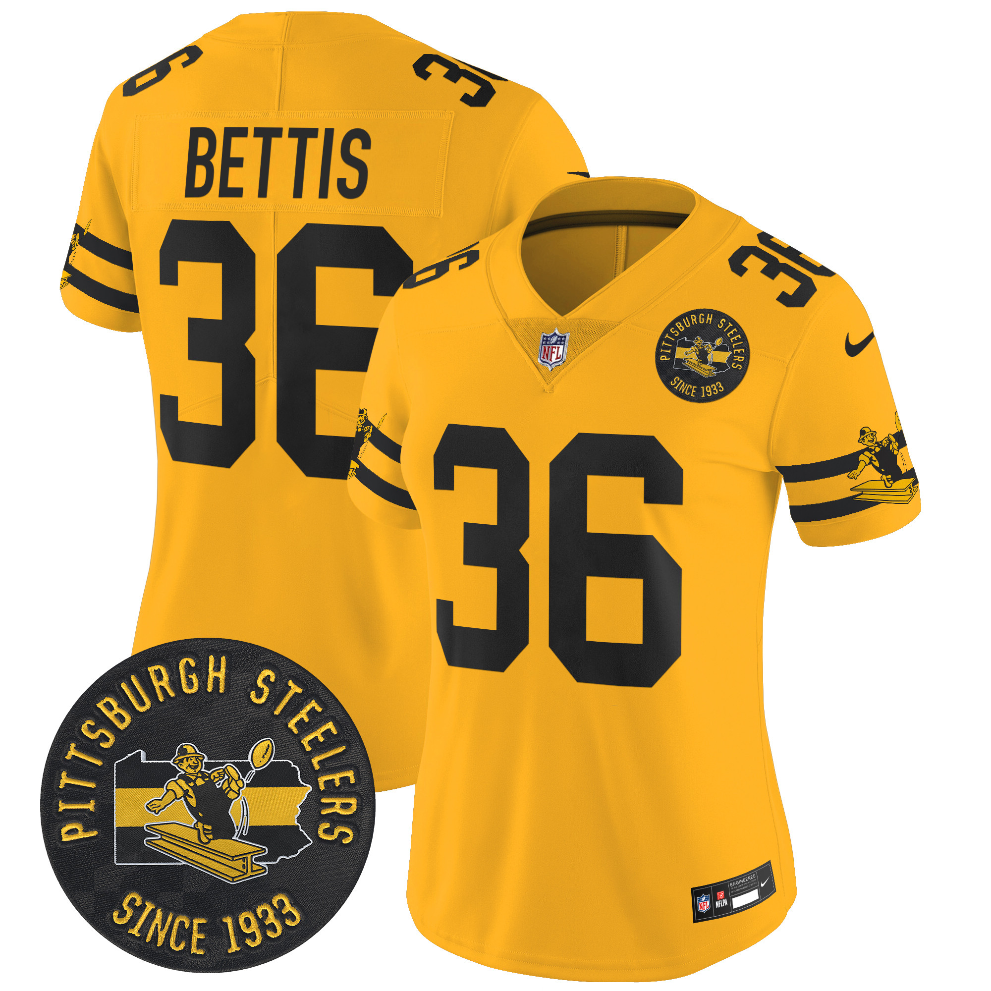 Women's Jerome Bettis Pittsburgh Steelers Throwback 1933 Patch Vapor Limited Gold Jersey - All Stitched