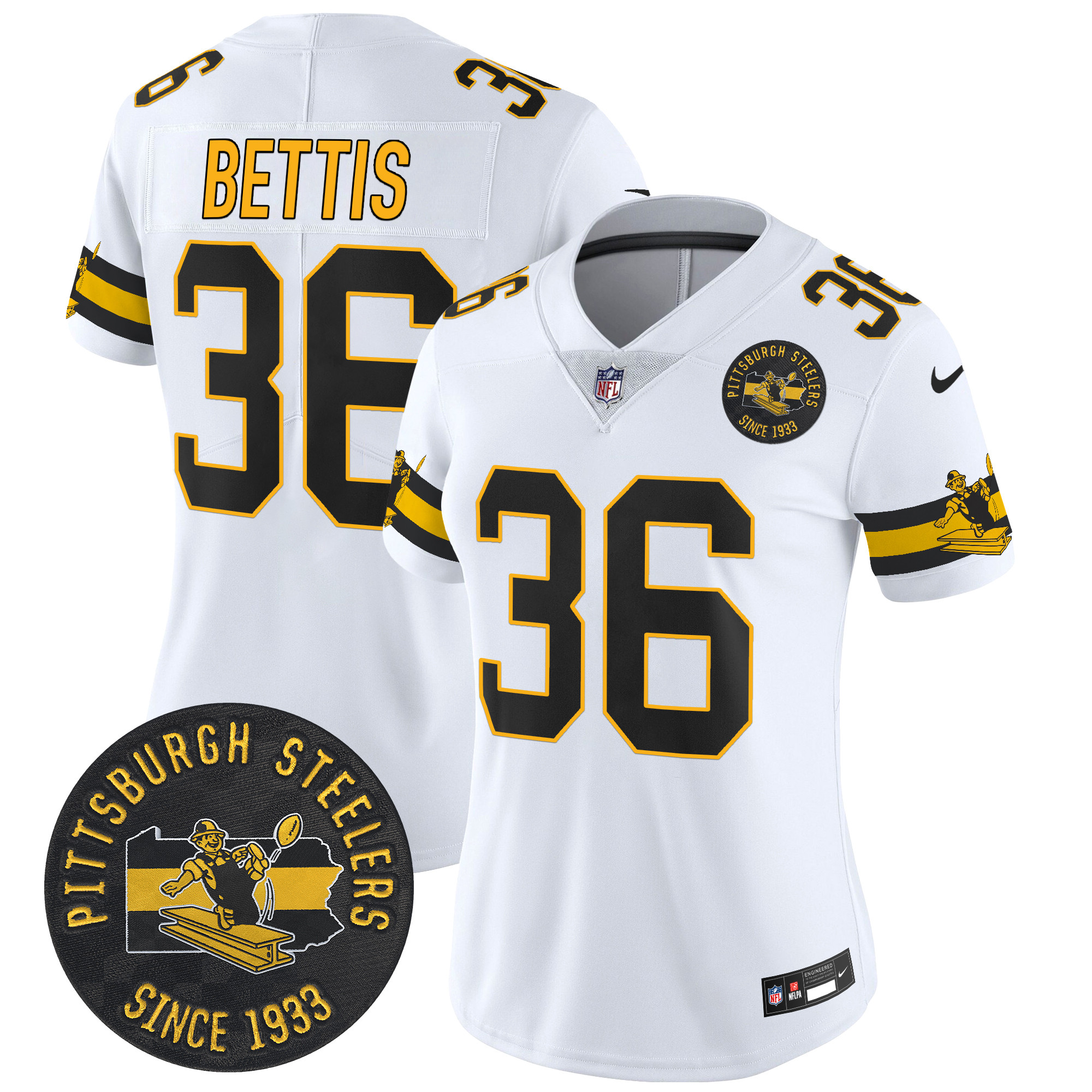 Women's Jerome Bettis Pittsburgh Steelers Throwback 1933 Patch Vapor Limited White Jersey - All Stitched