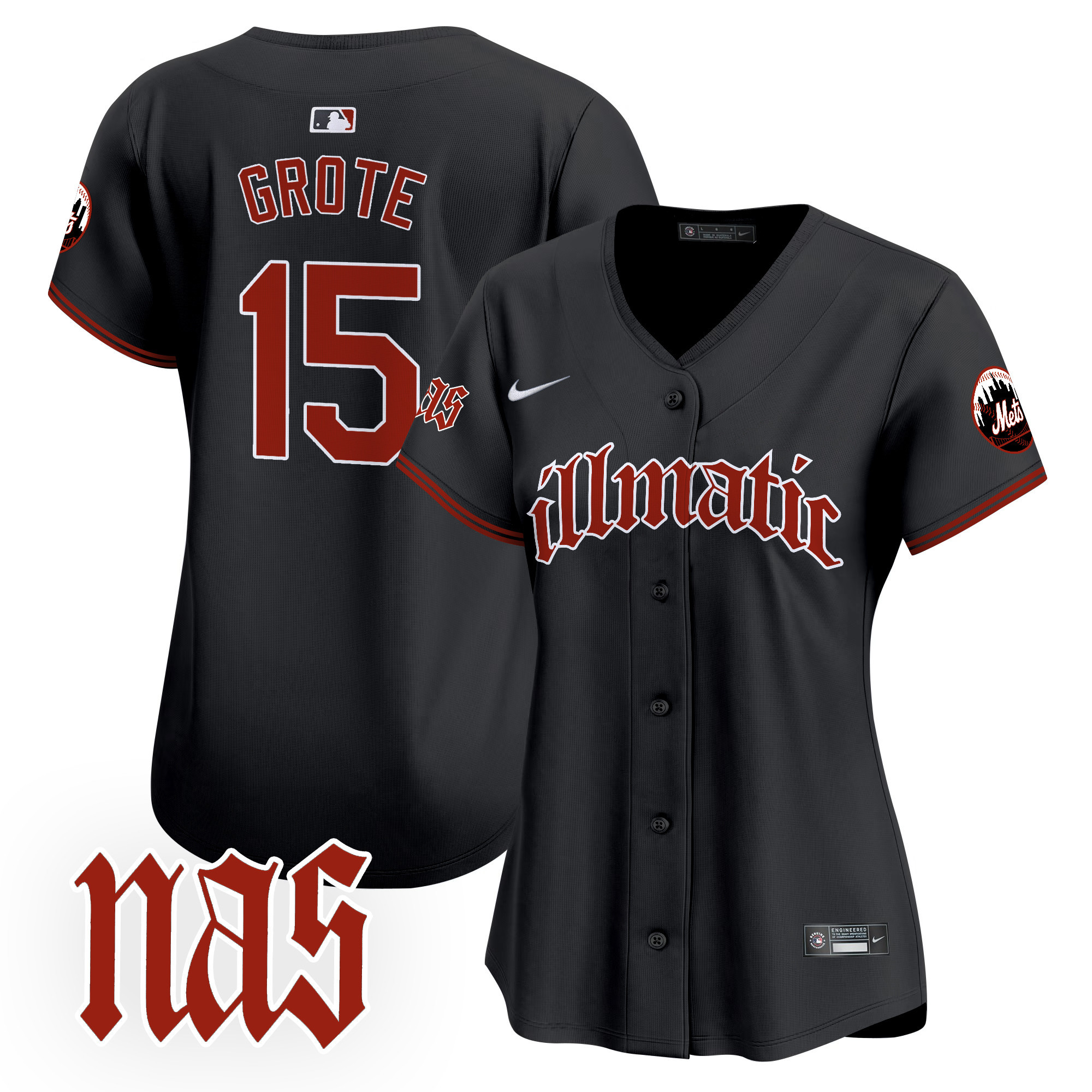 Women's Jerry Grote New York Mets Nas Illmatic Vapor Premier Limited Black Jersey - All Stitched