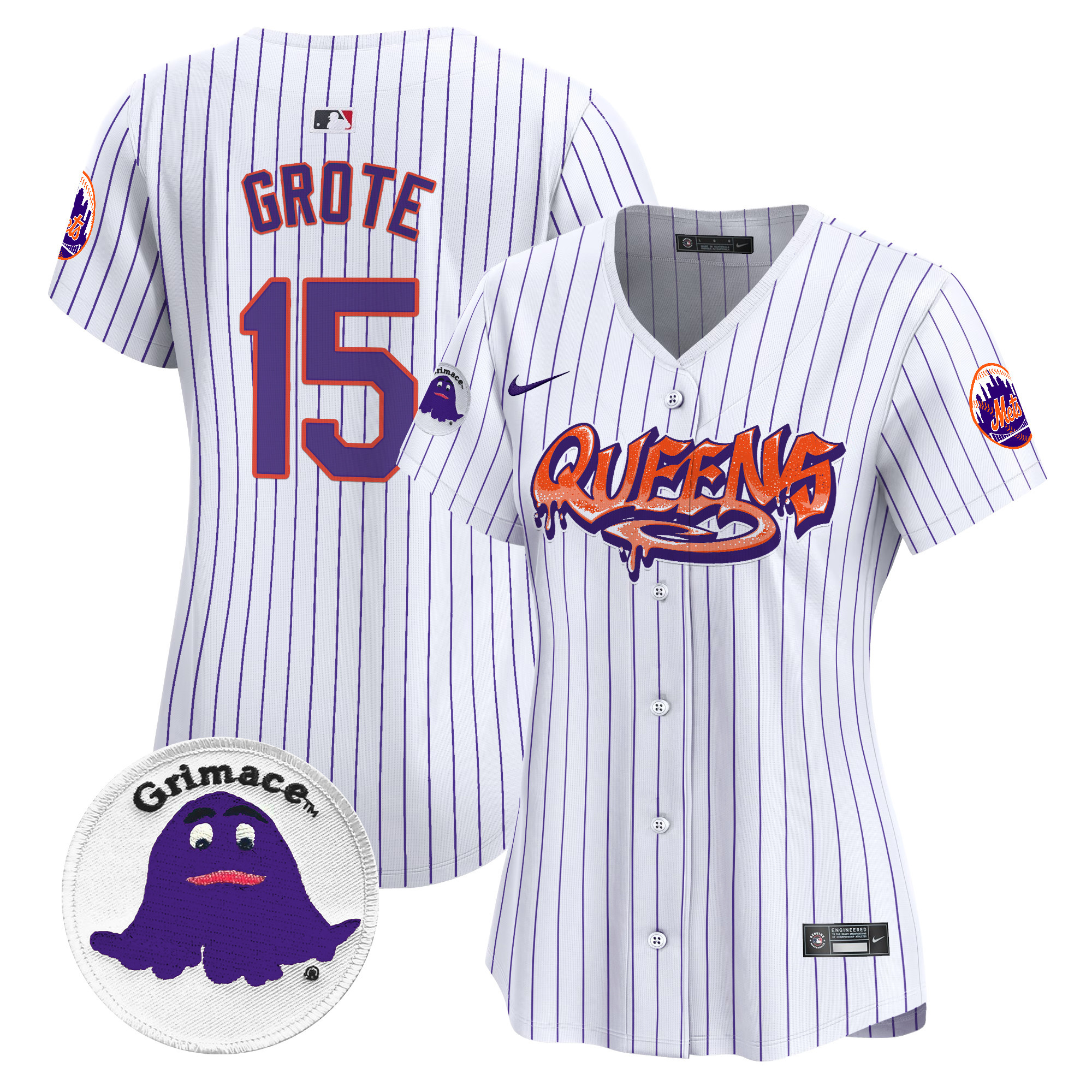 Women's Jerry Grote New York Mets Queens Graffiti Vapor Premier Limited Pinstripe Jersey - All Stitched