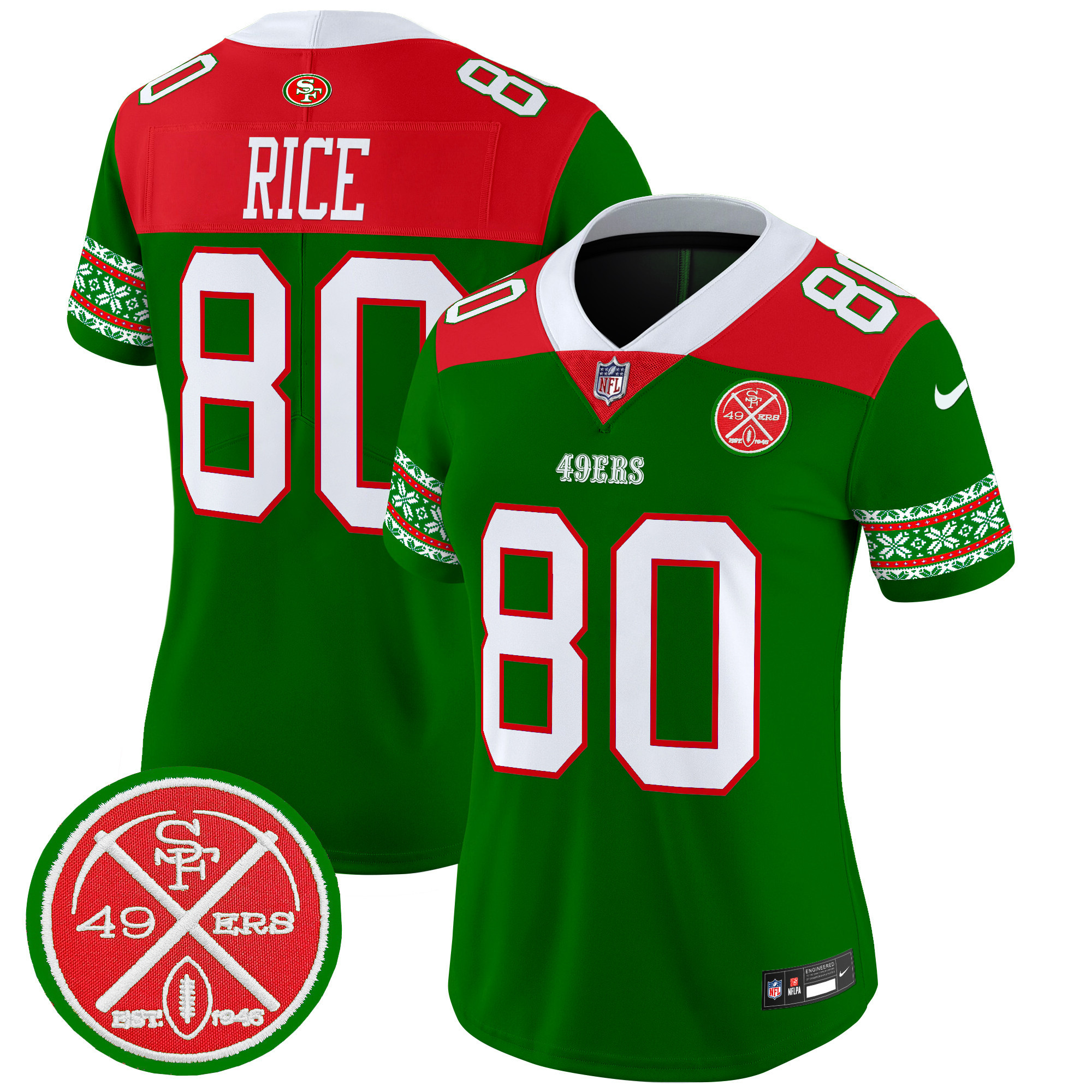 Women's Jerry Rice San Francisco 49ers 2024 Christmas Vapor Limited Green Jersey - All Stitched