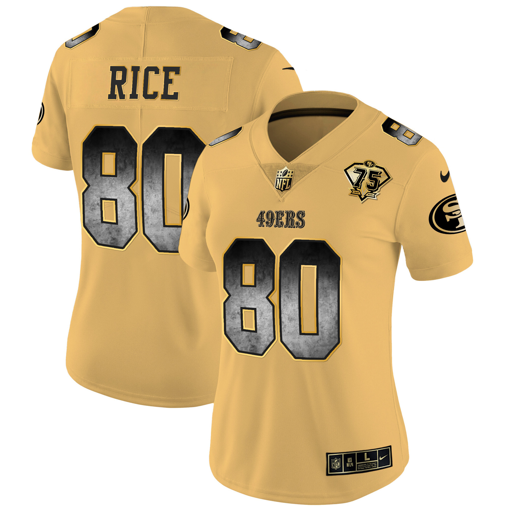 Women's Jerry Rice San Francisco 49ers Arch Smoke Vapor Gold Jersey - All Stitched