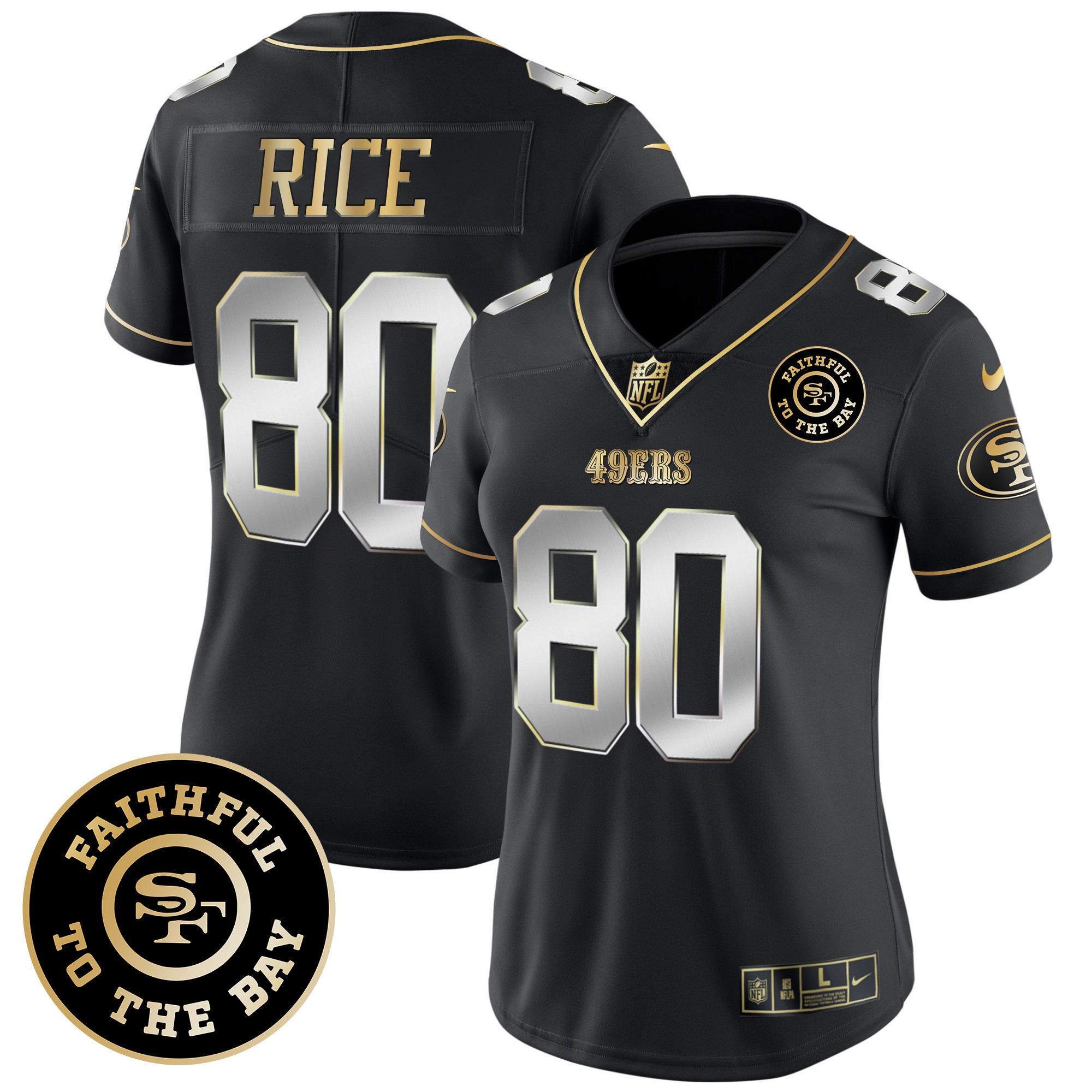Women's Jerry Rice San Francisco 49ers Faithful To The Bay Patch Vapor Limited Black Limited Jersey V7 - All Stitched