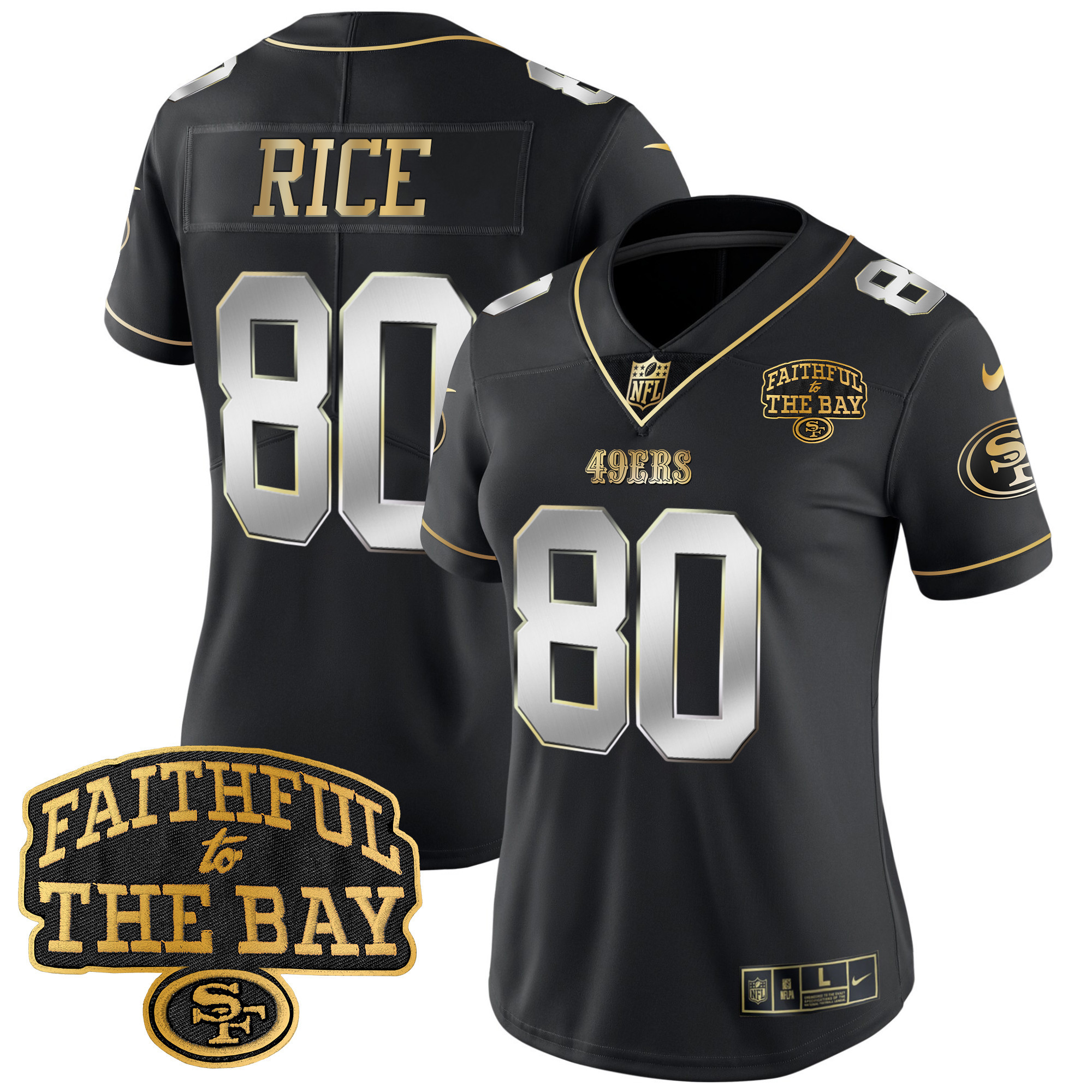 Women's Jerry Rice San Francisco 49ers Faithful To The Bay Patch Vapor Limited Black Limited Jersey V8 - All Stitched