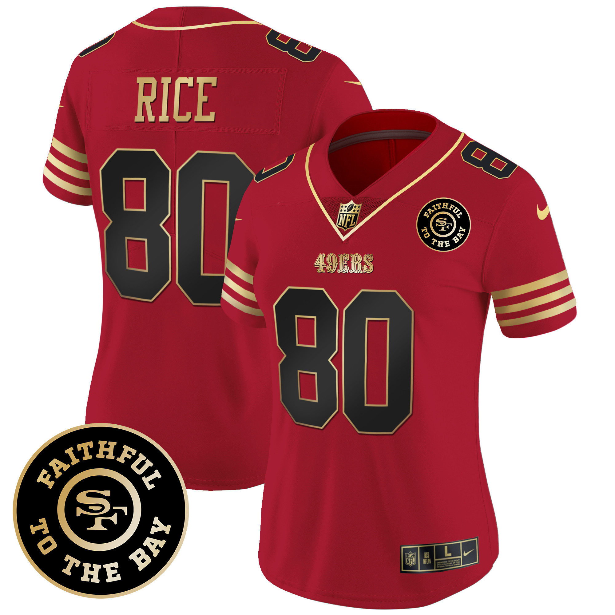Women's Jerry Rice San Francisco 49ers Faithful To The Bay Patch Vapor Limited Black Scarlet Jersey V7 - All Stitched