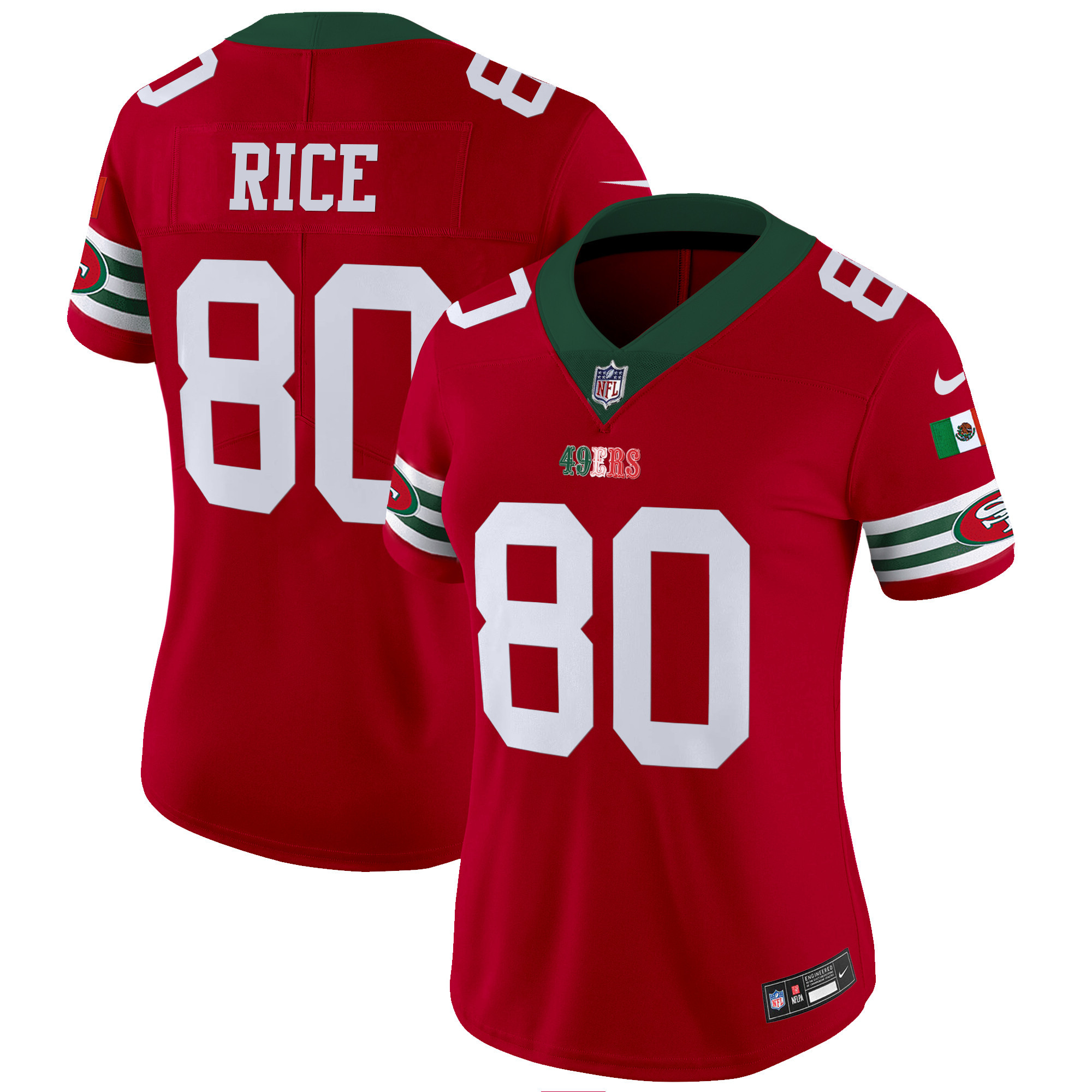 Women's Jerry Rice San Francisco 49ers Mexico Vapor Red Jersey V2 - All Stitched