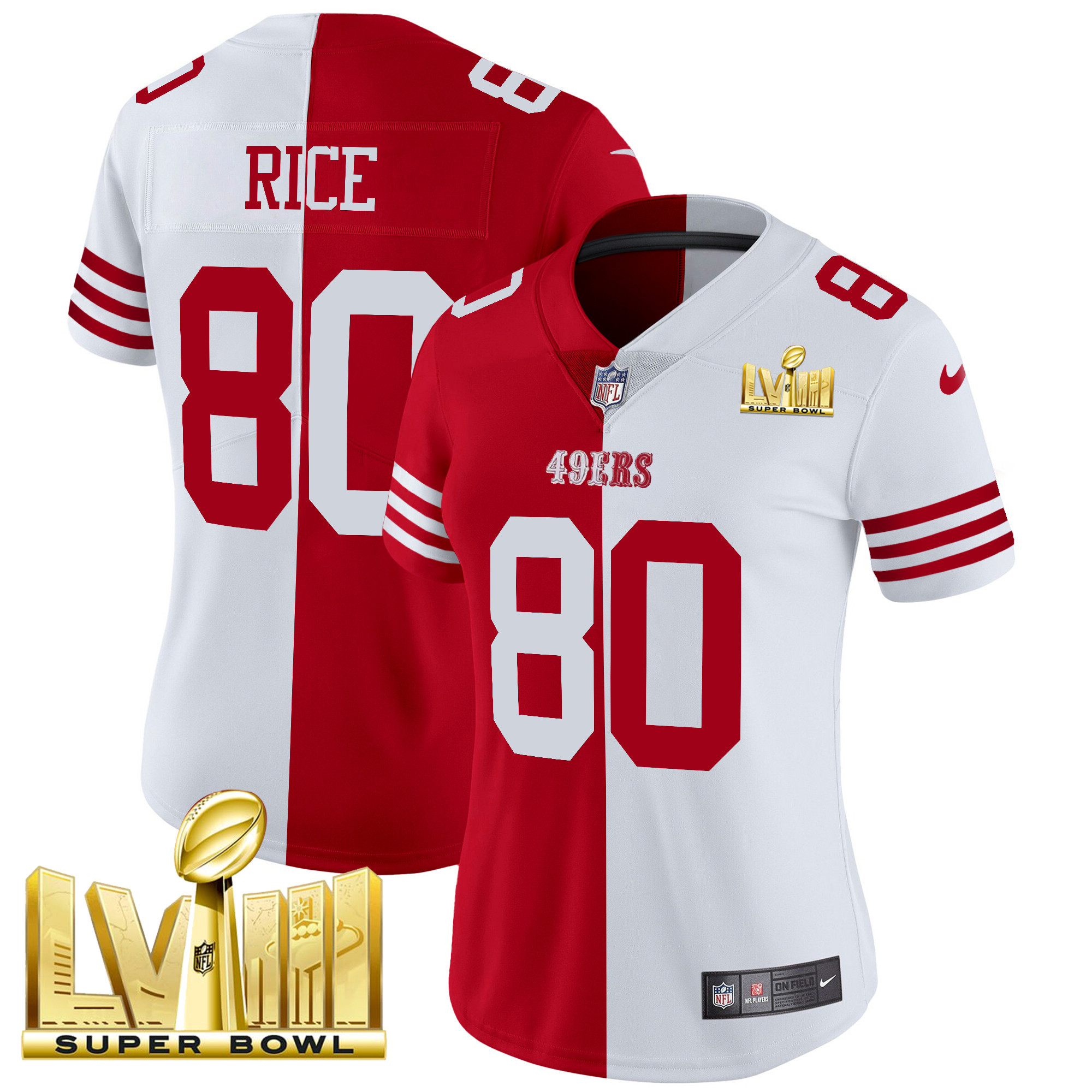 Women's Jerry Rice San Francisco 49ers Super Bowl LVIII Gold Patch Vapor Split Jersey V2 - All Stitched