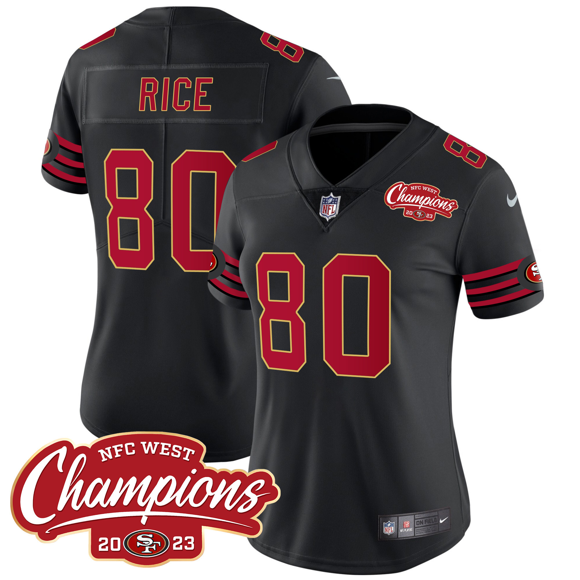 Women's Jerry Rice San Francisco 49ers Throwback NFC West Champions Patch Vapor Black Jersey - All Stitched