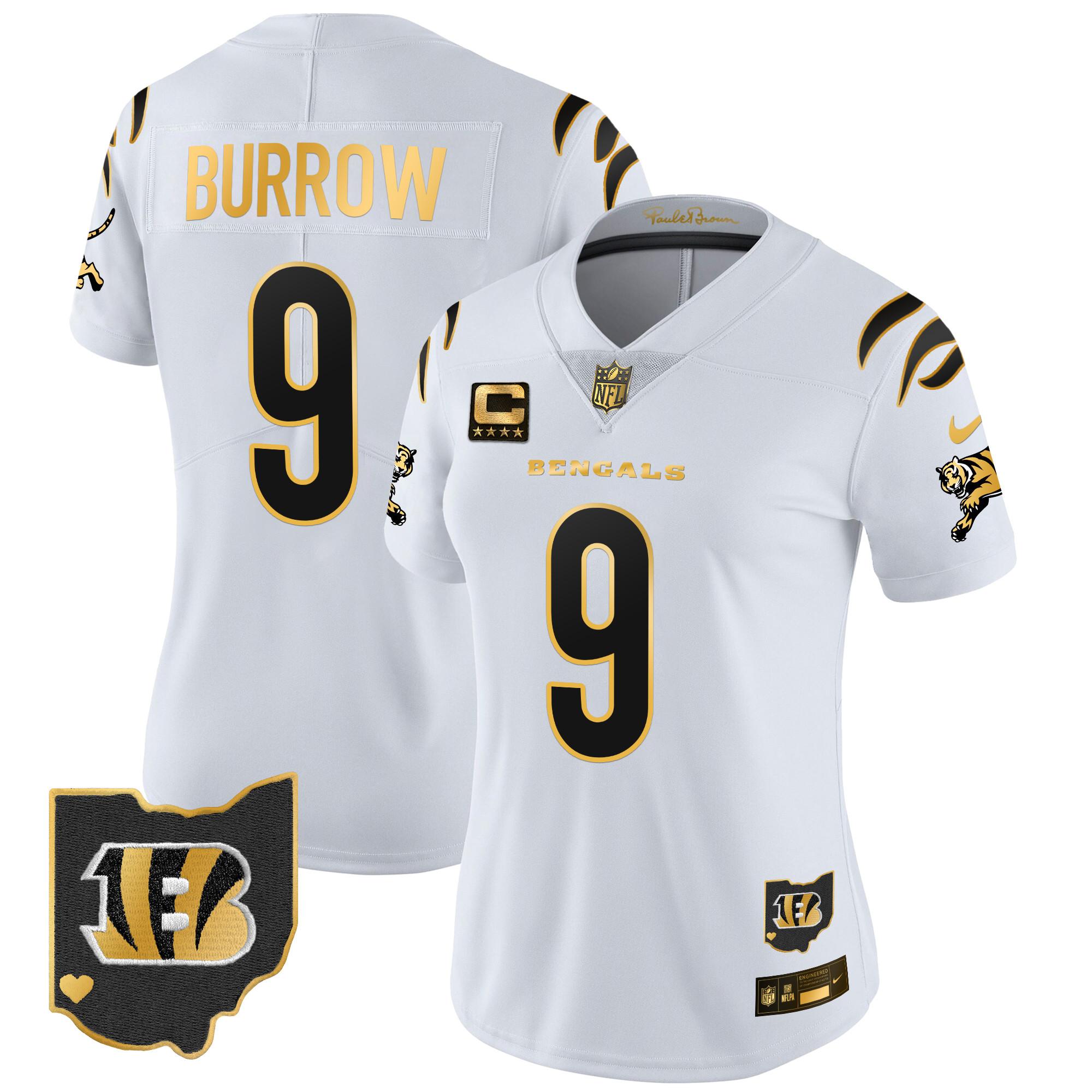 Women's Joe Burrow Cincinnati Bengals 2024 Gold Vapor Limited White Gold Jersey - All Stitched