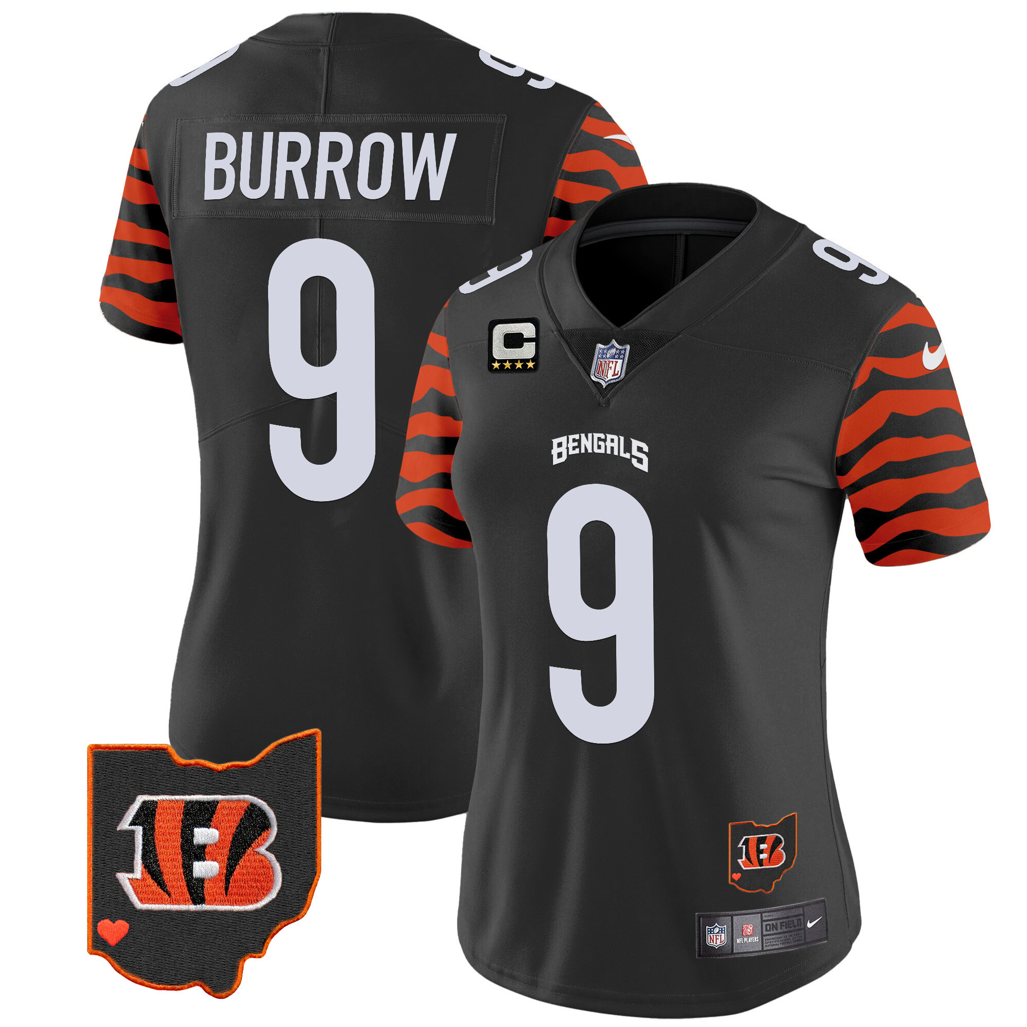 Women's Joe Burrow Cincinnati Bengals Stripes Vapor Limited Black Jersey - All Stitched