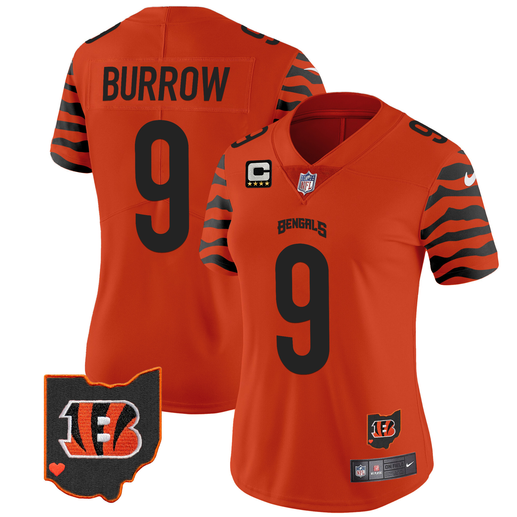 Women's Joe Burrow Cincinnati Bengals Stripes Vapor Limited Orange Jersey - All Stitched