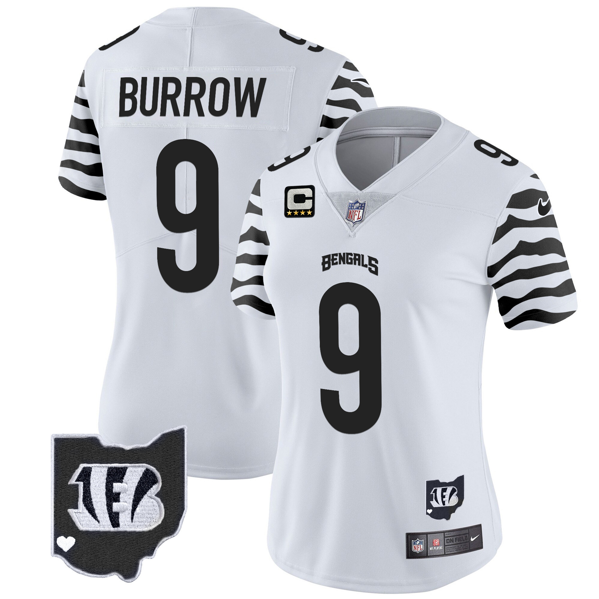 Women's Joe Burrow Cincinnati Bengals Stripes Vapor Limited White Jersey - All Stitched