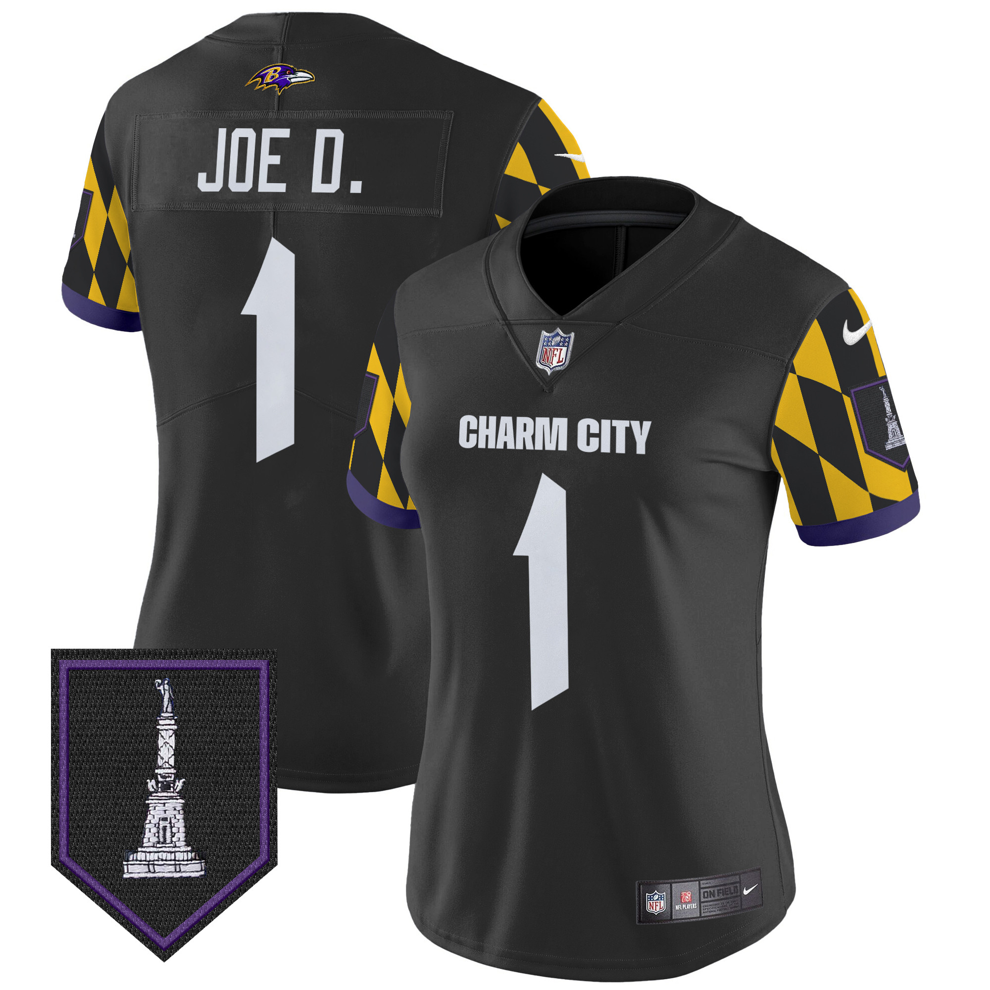 Women's Joe D Baltimore Ravens City Edition Patch Vapor Limited Black Jersey - All Stitched
