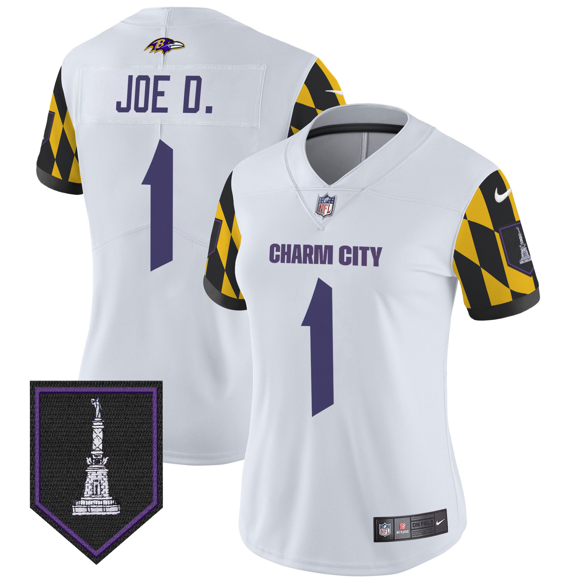 Women's Joe D Baltimore Ravens City Edition Patch Vapor Limited White Jersey - All Stitched