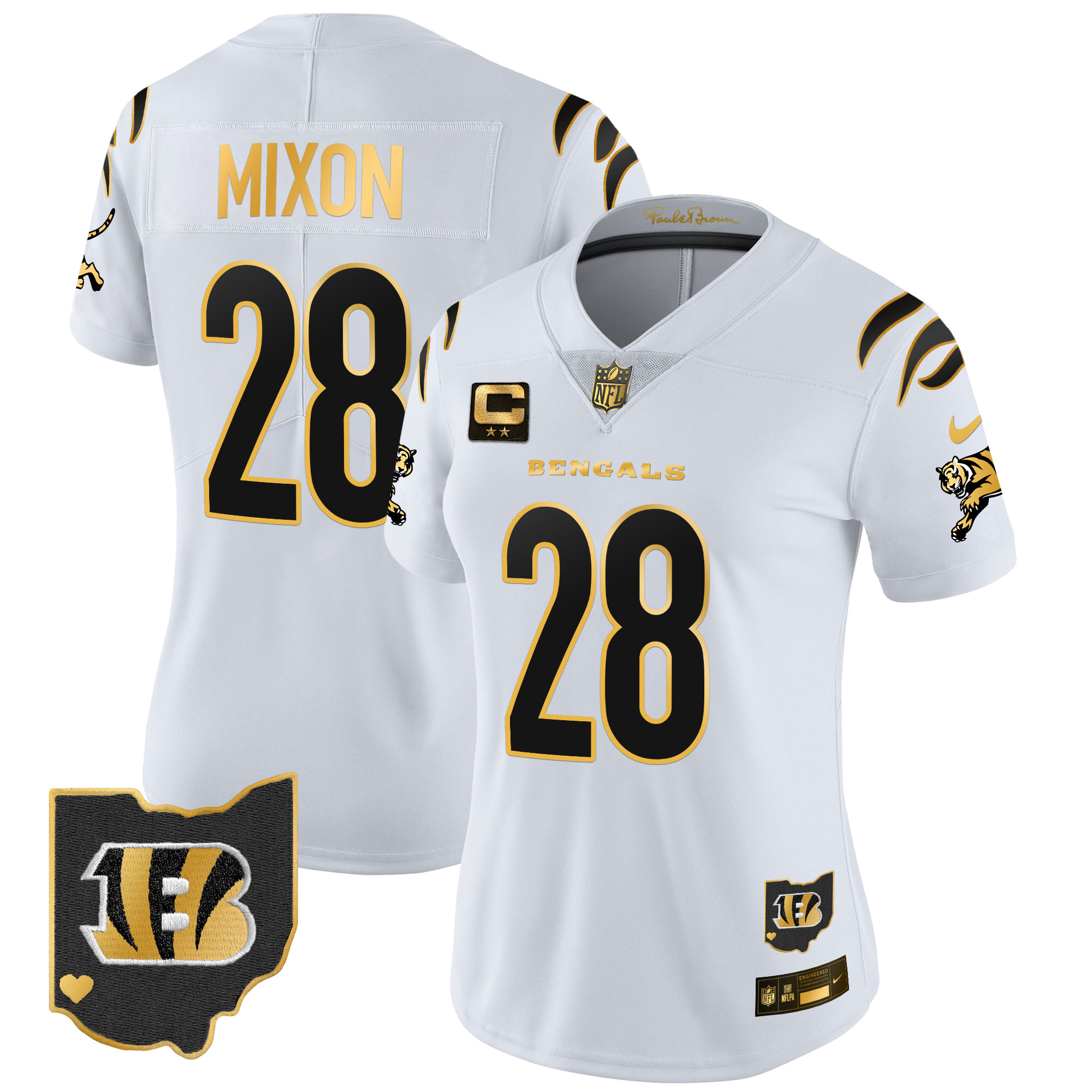 Women's Joe Mixon Cincinnati Bengals 2024 Gold Vapor Limited White Gold Jersey - All Stitched