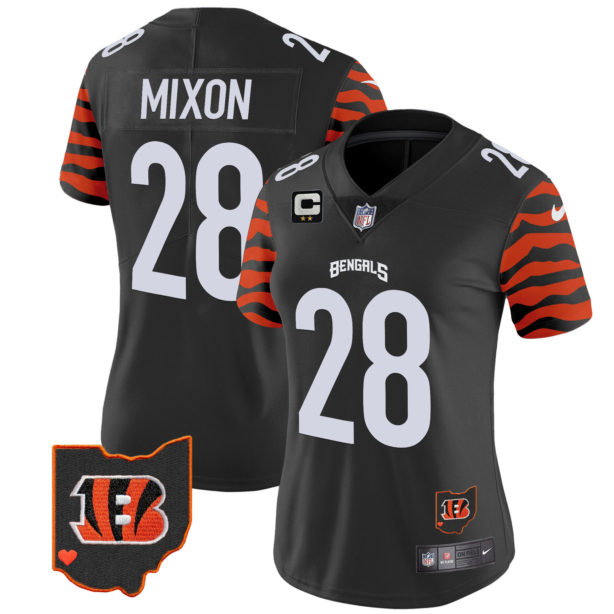 Women's Joe Mixon Cincinnati Bengals Stripes Vapor Limited Black Jersey - All Stitched