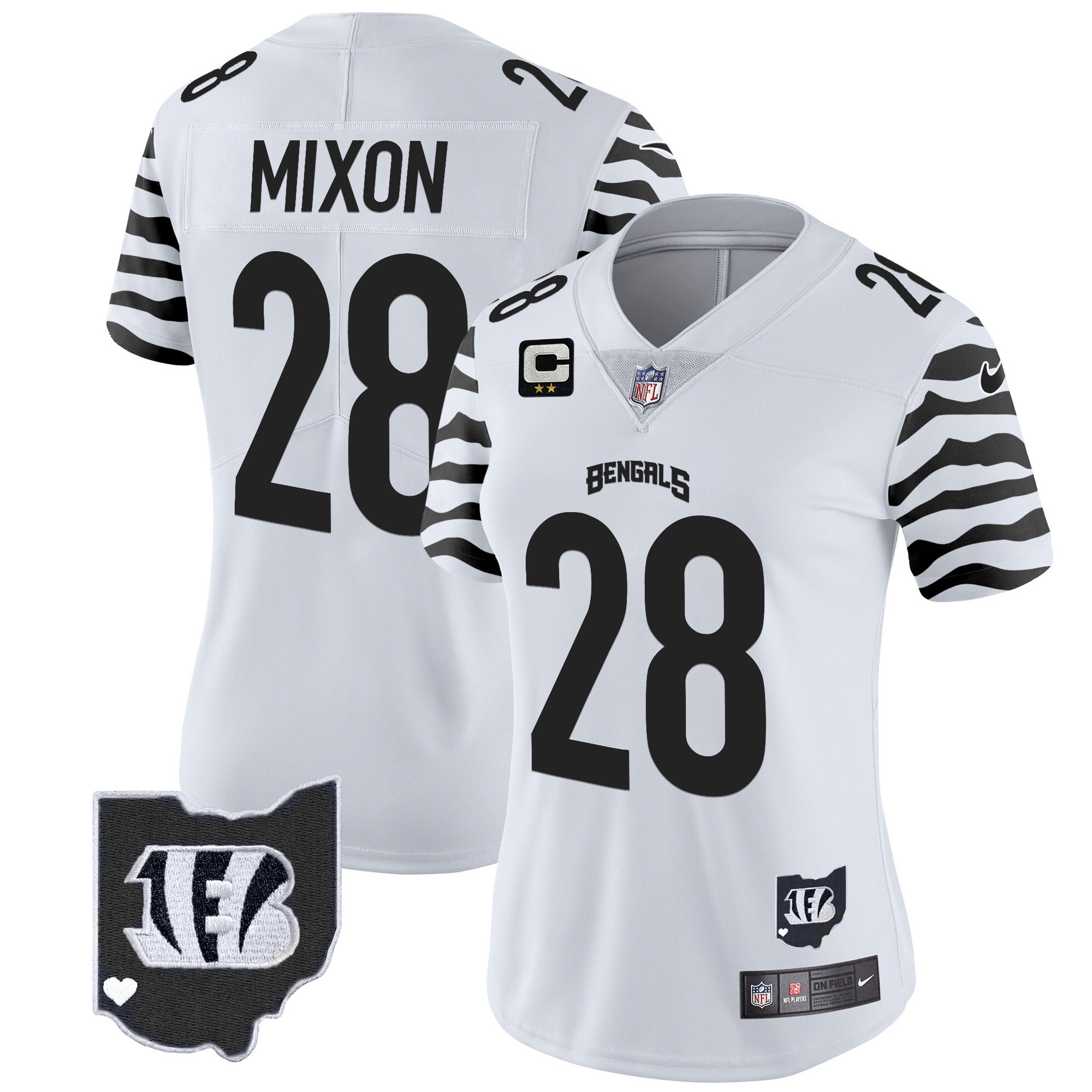 Women's Joe Mixon Cincinnati Bengals Stripes Vapor Limited White Jersey - All Stitched