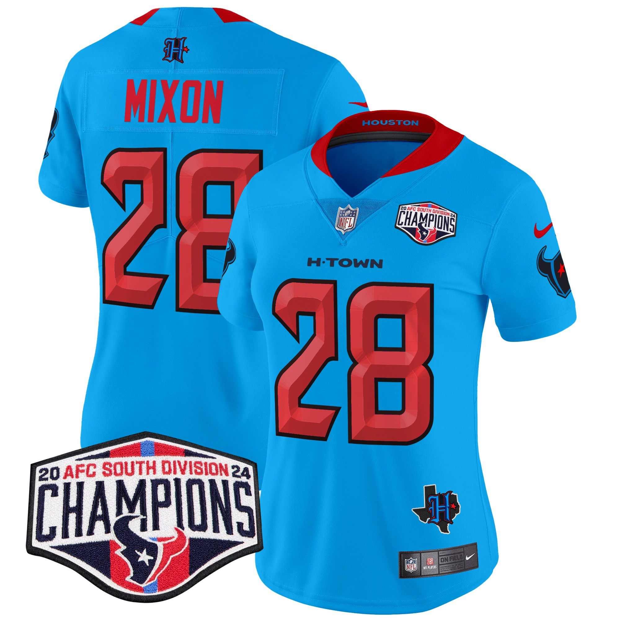 Women's Joe Mixon Houston Texans 2024 AFC South Division Champions Patch Vapor Limited Blue Jersey - All Stitched