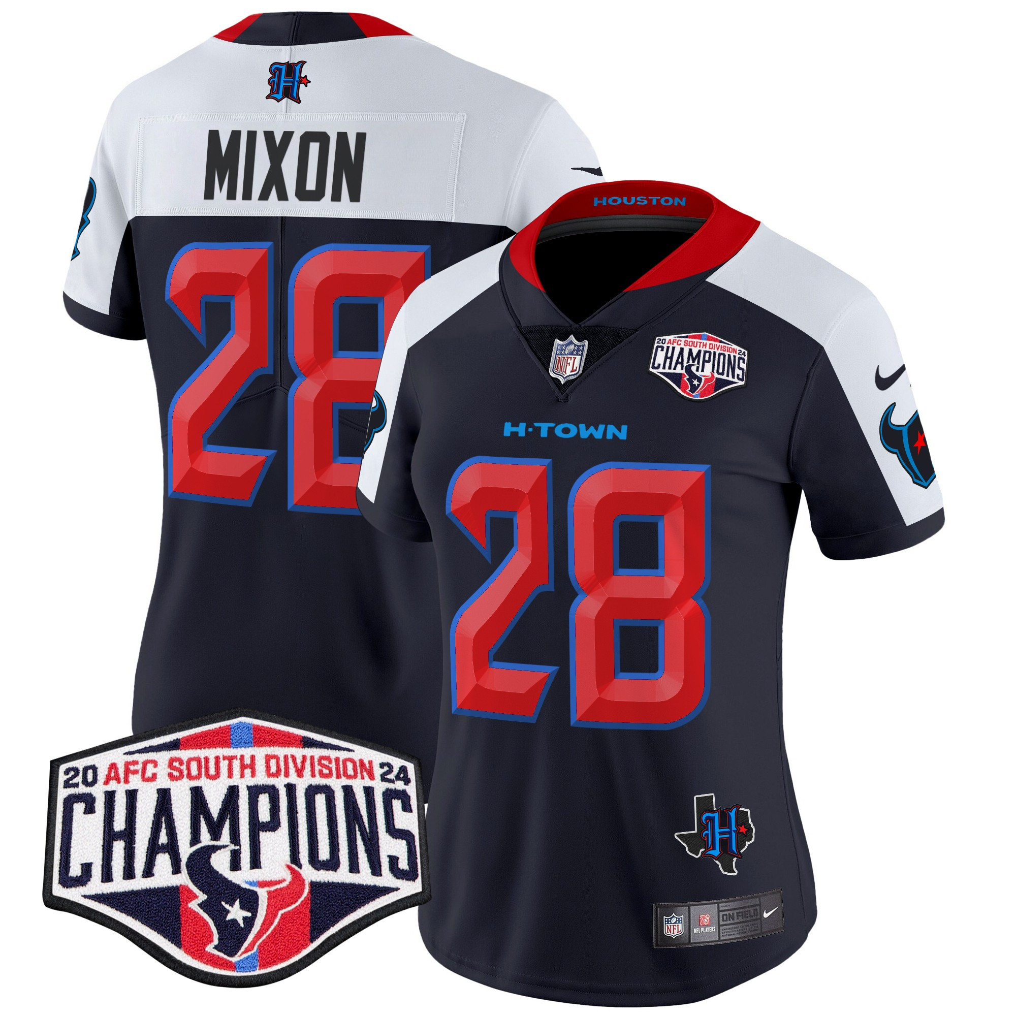 Women's Joe Mixon Houston Texans 2024 AFC South Division Champions Patch Vapor Limited Navy Alternate Jersey - All Stitched