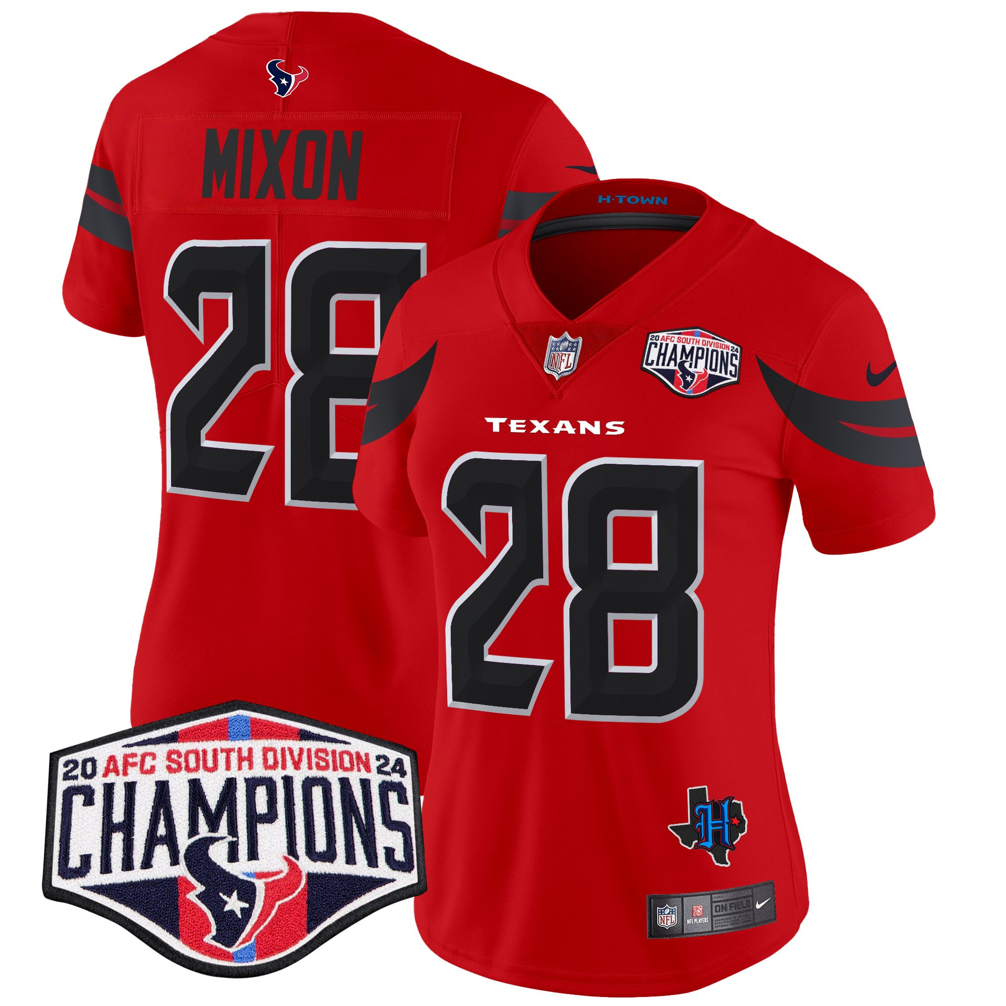 Women's Joe Mixon Houston Texans 2024 AFC South Division Champions Patch Vapor Limited Red Jersey - All Stitched