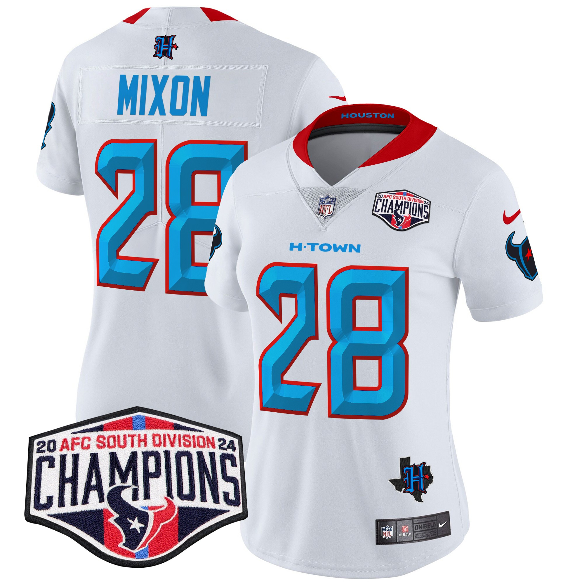 Women's Joe Mixon Houston Texans 2024 AFC South Division Champions Patch Vapor Limited White Jersey - All Stitched