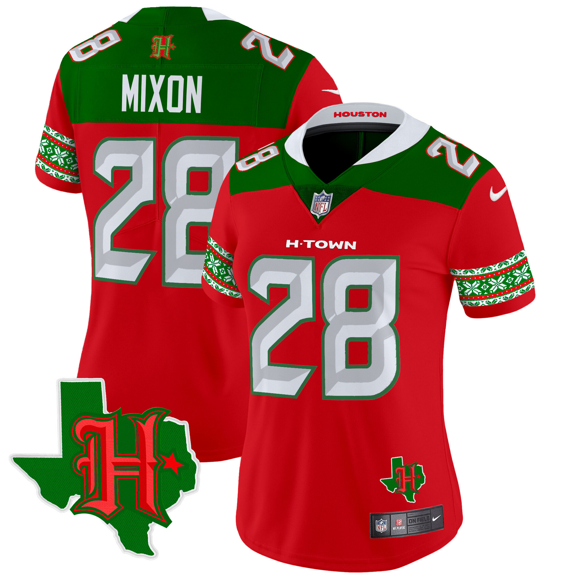 Women's Joe Mixon Houston Texans 2024 Christmas Vapor Limited Red Jersey - All Stitched
