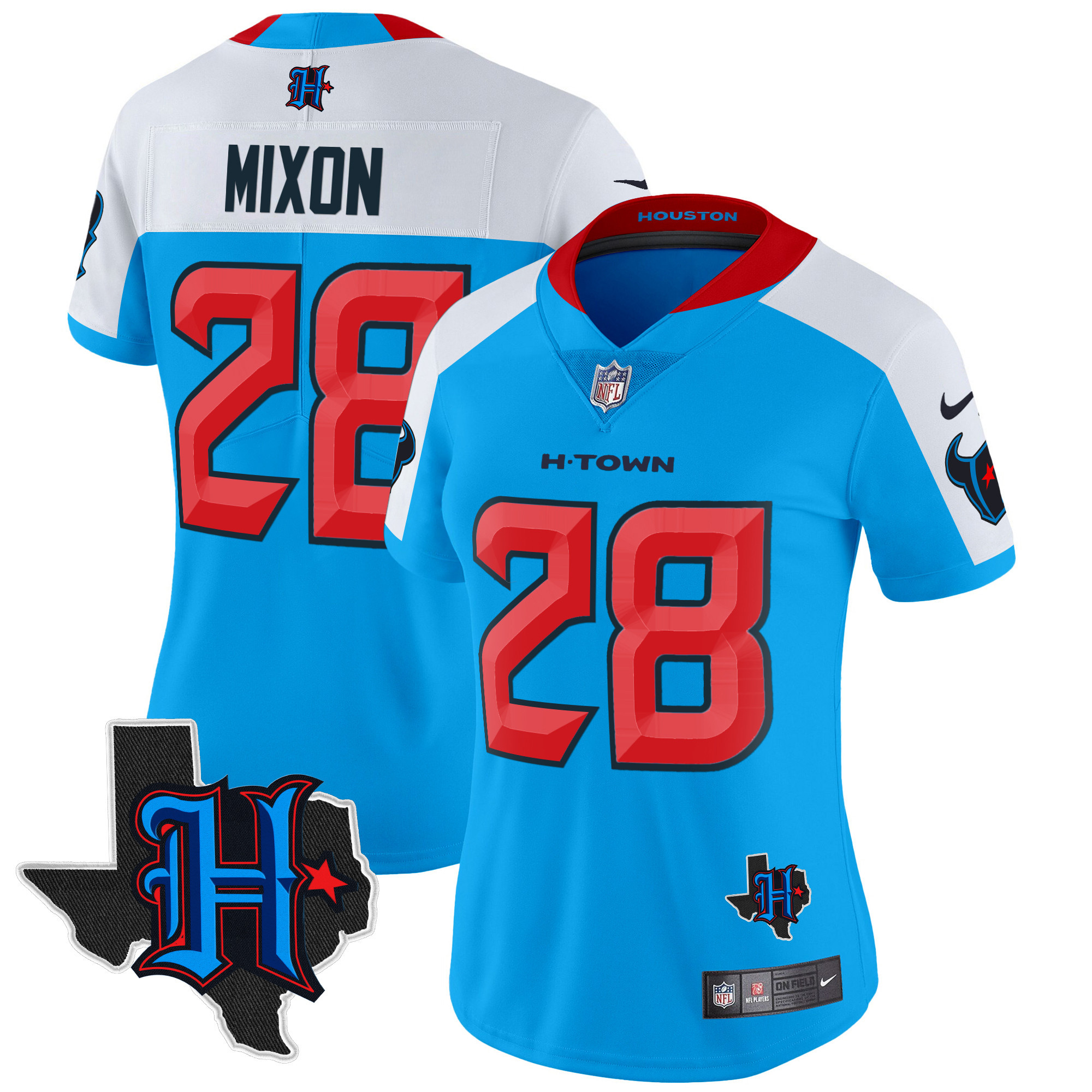 Women's Joe Mixon Houston Texans 2024 Texas Patch Vapor Limited Blue Alternate Jersey V2 - All Stitched