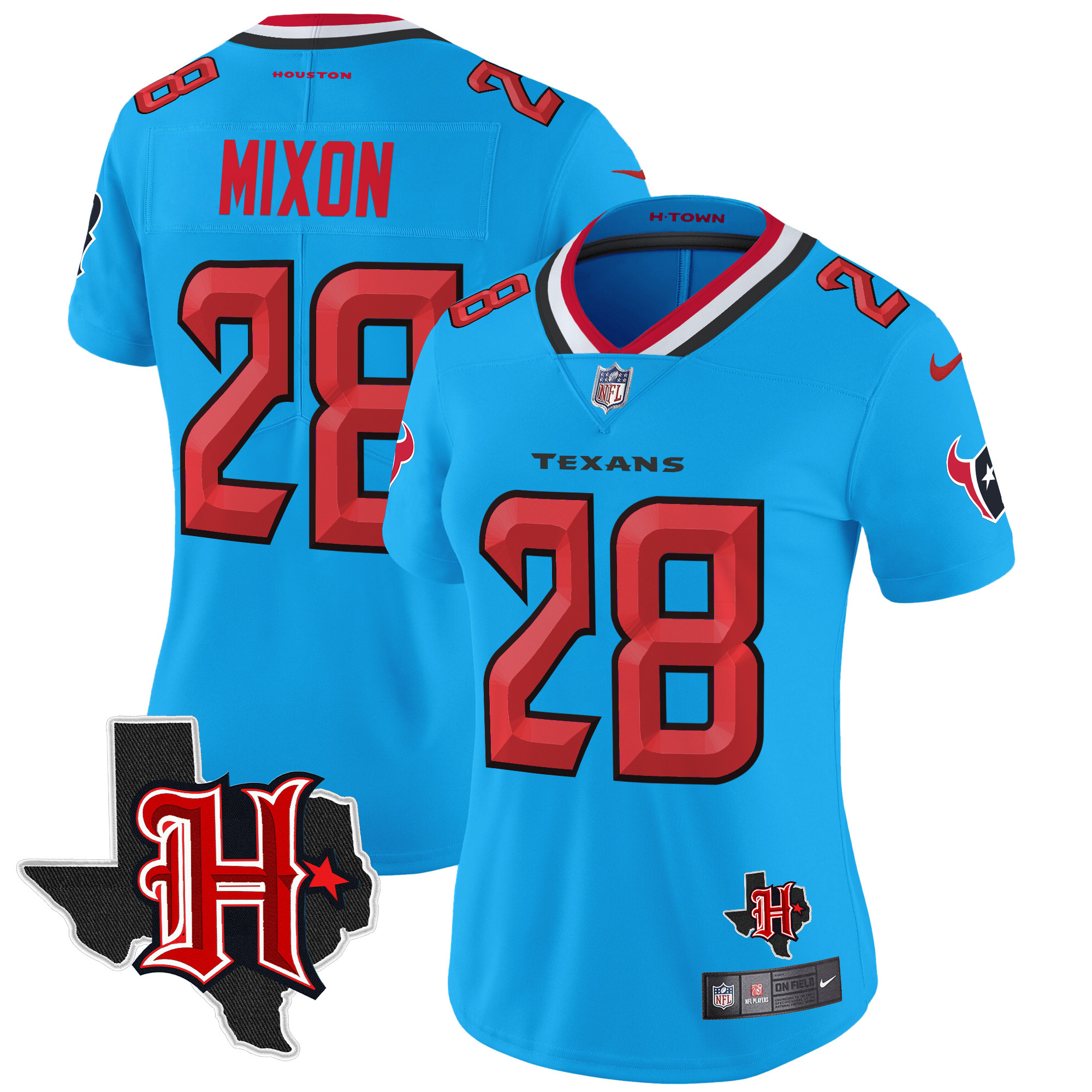 Women's Joe Mixon Houston Texans 2024 Texas Patch Vapor Limited Blue Jersey - All Stitched