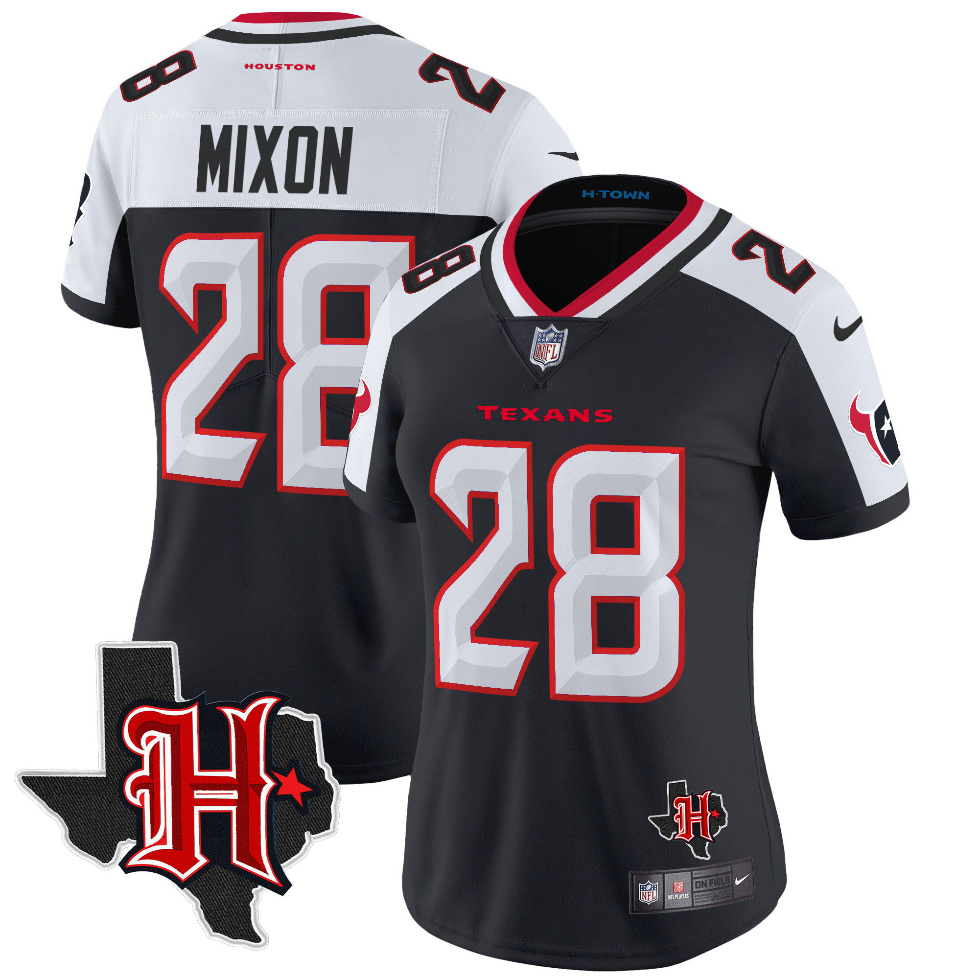 Women's Joe Mixon Houston Texans 2024 Texas Patch Vapor Limited Navy Alternate Jersey - All Stitched
