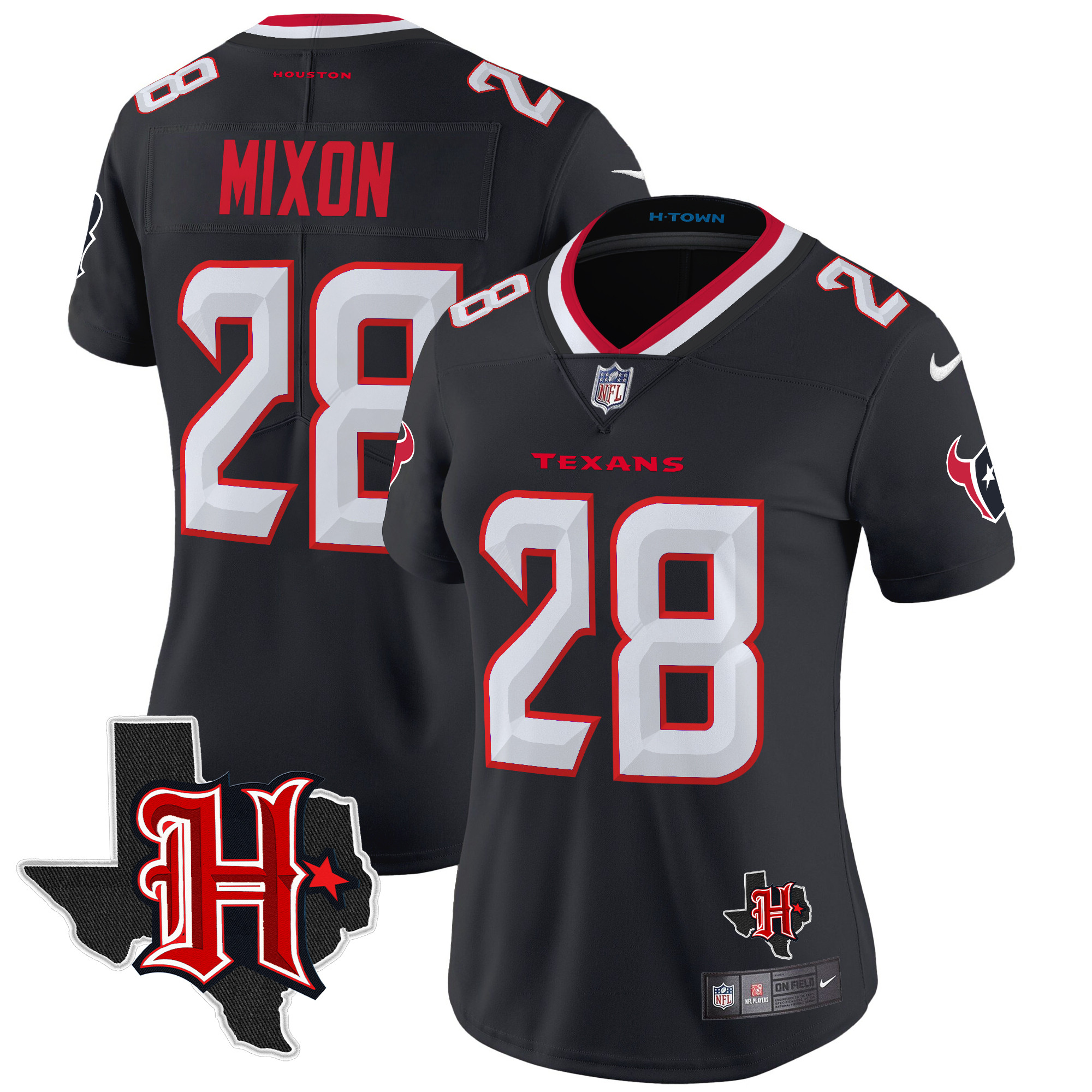 Women's Joe Mixon Houston Texans 2024 Texas Patch Vapor Limited Navy Jersey - All Stitched