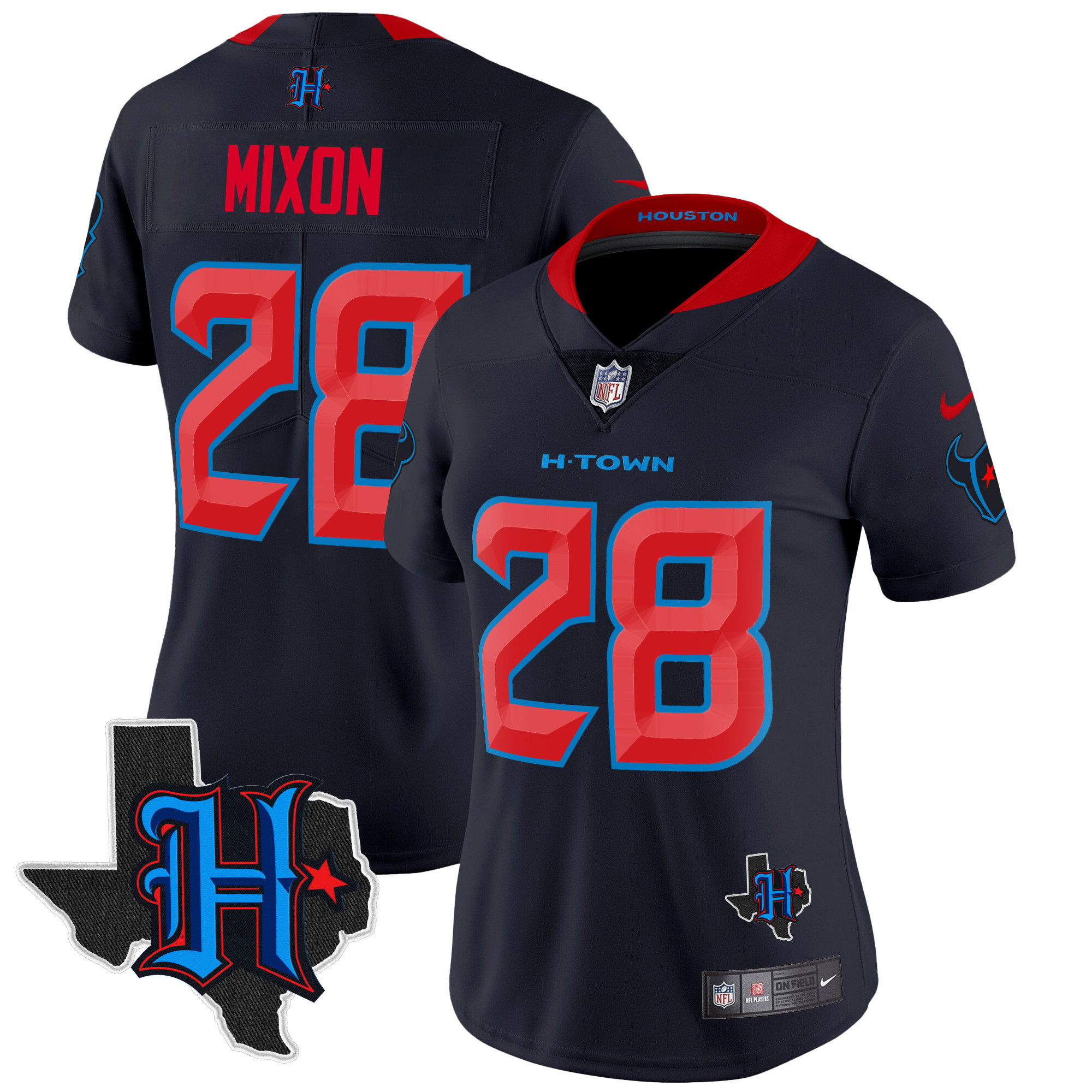 Women's Joe Mixon Houston Texans 2024 Texas Patch Vapor Limited Navy Limited Jersey V2 - All Stitched