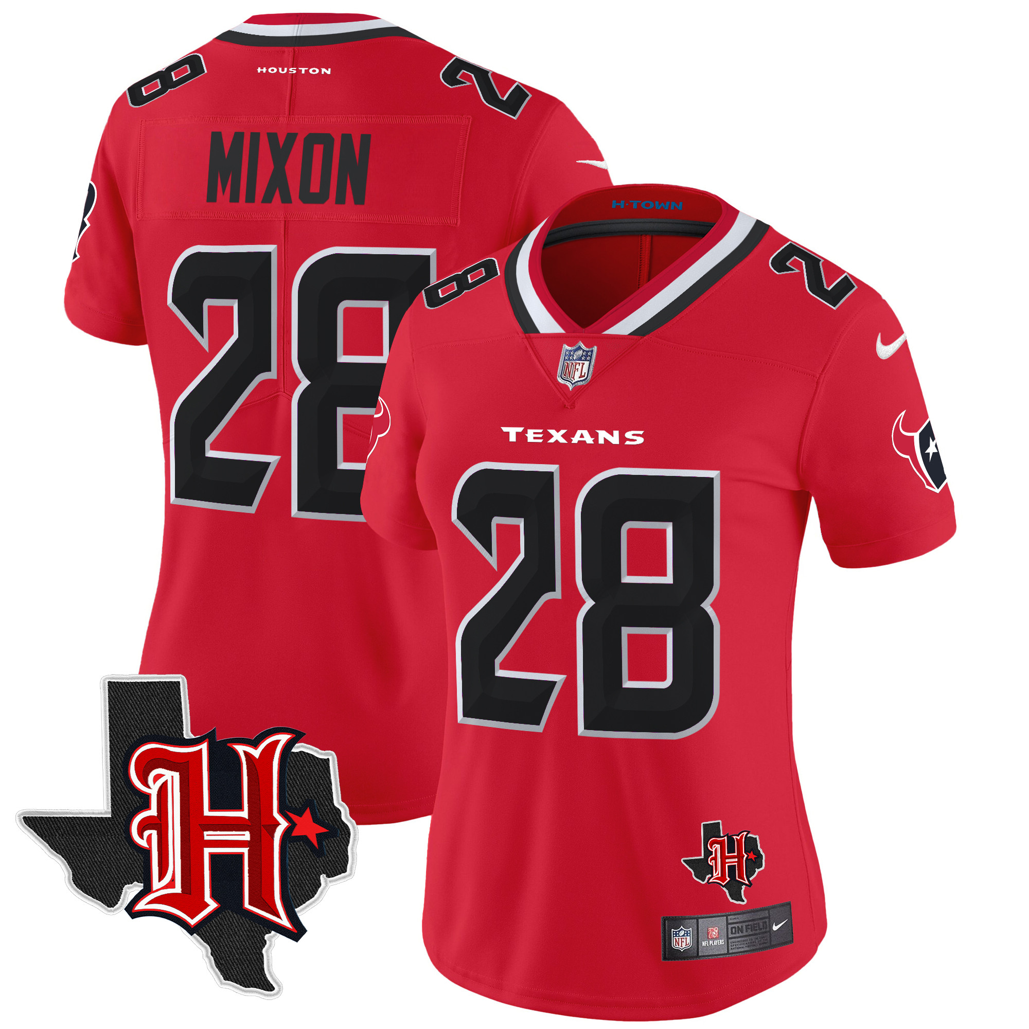 Women's Joe Mixon Houston Texans 2024 Texas Patch Vapor Limited Red Jersey - All Stitched