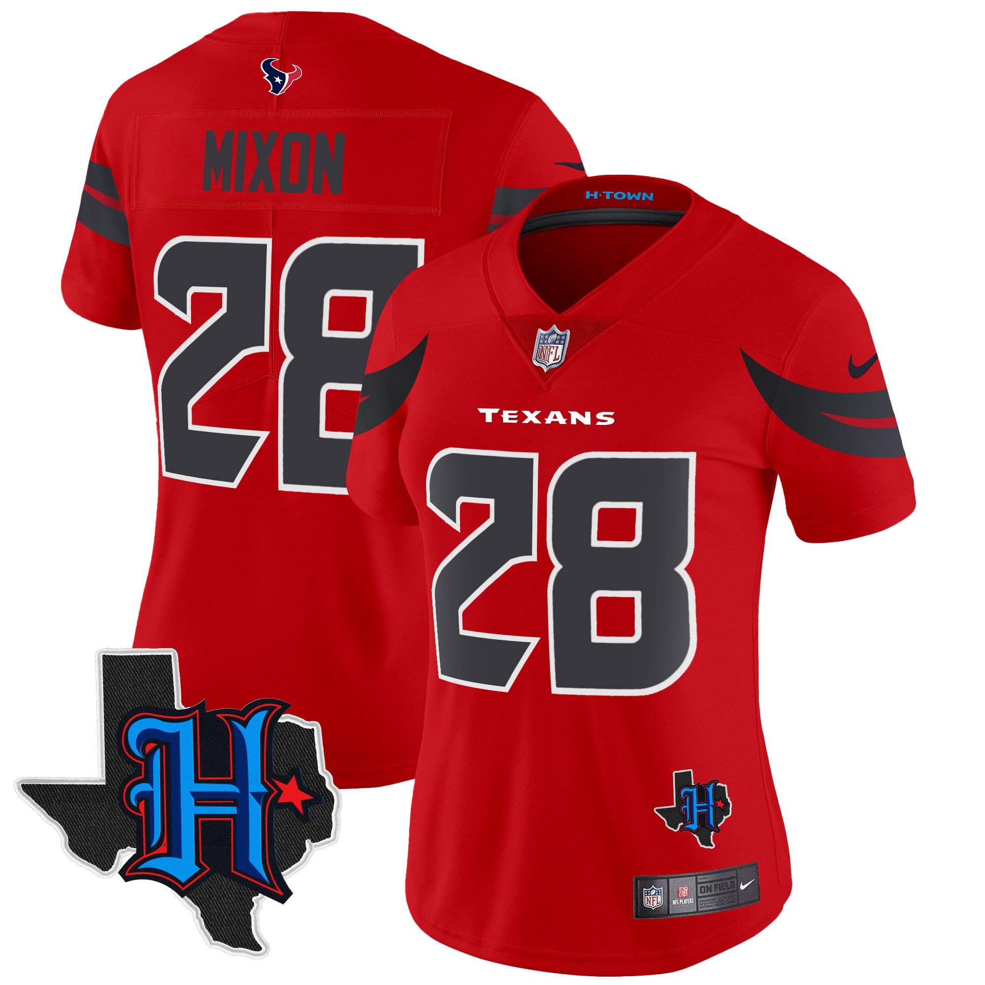 Women's Joe Mixon Houston Texans 2024 Texas Patch Vapor Limited Red Jersey V3 - All Stitched