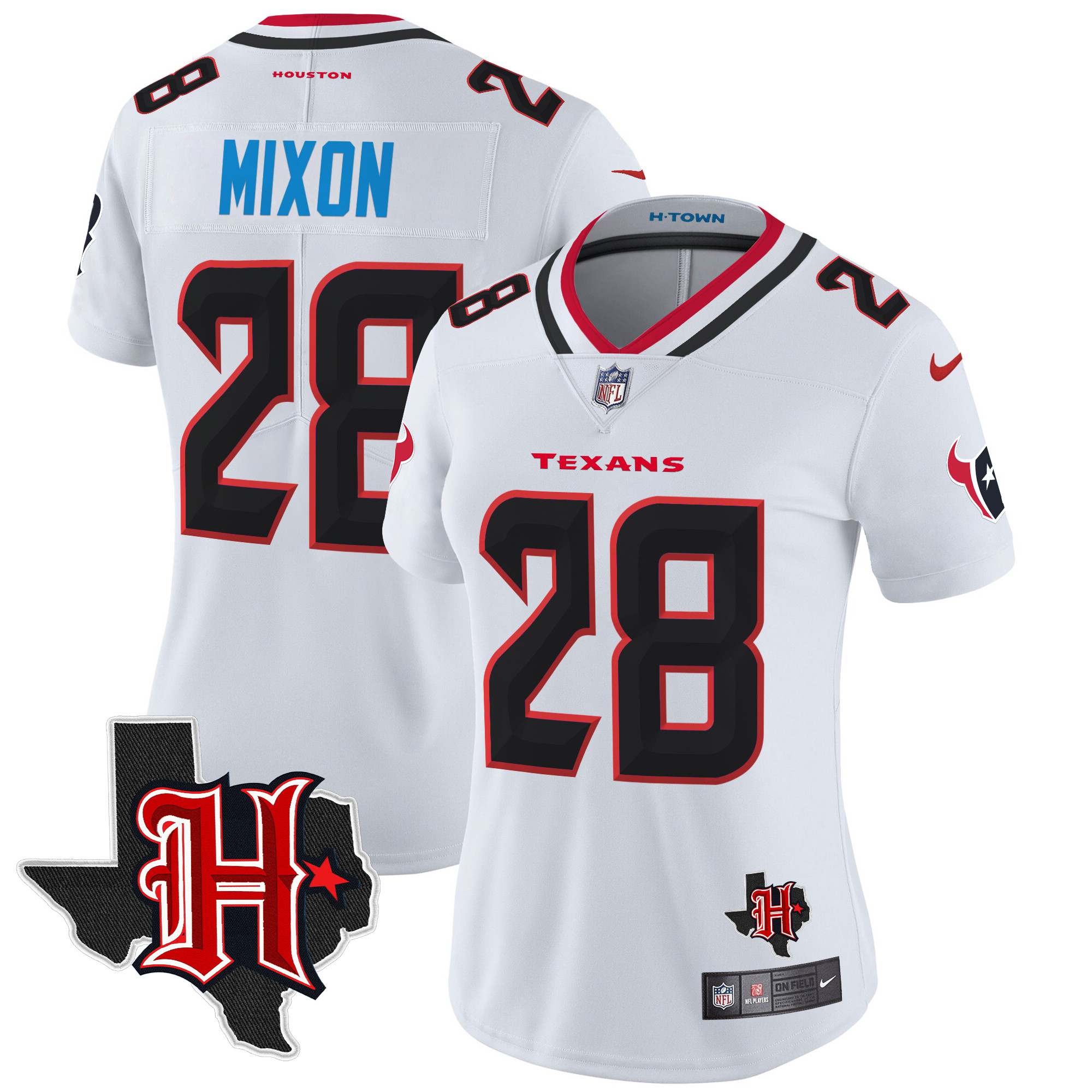 Women's Joe Mixon Houston Texans 2024 Texas Patch Vapor Limited White Jersey - All Stitched