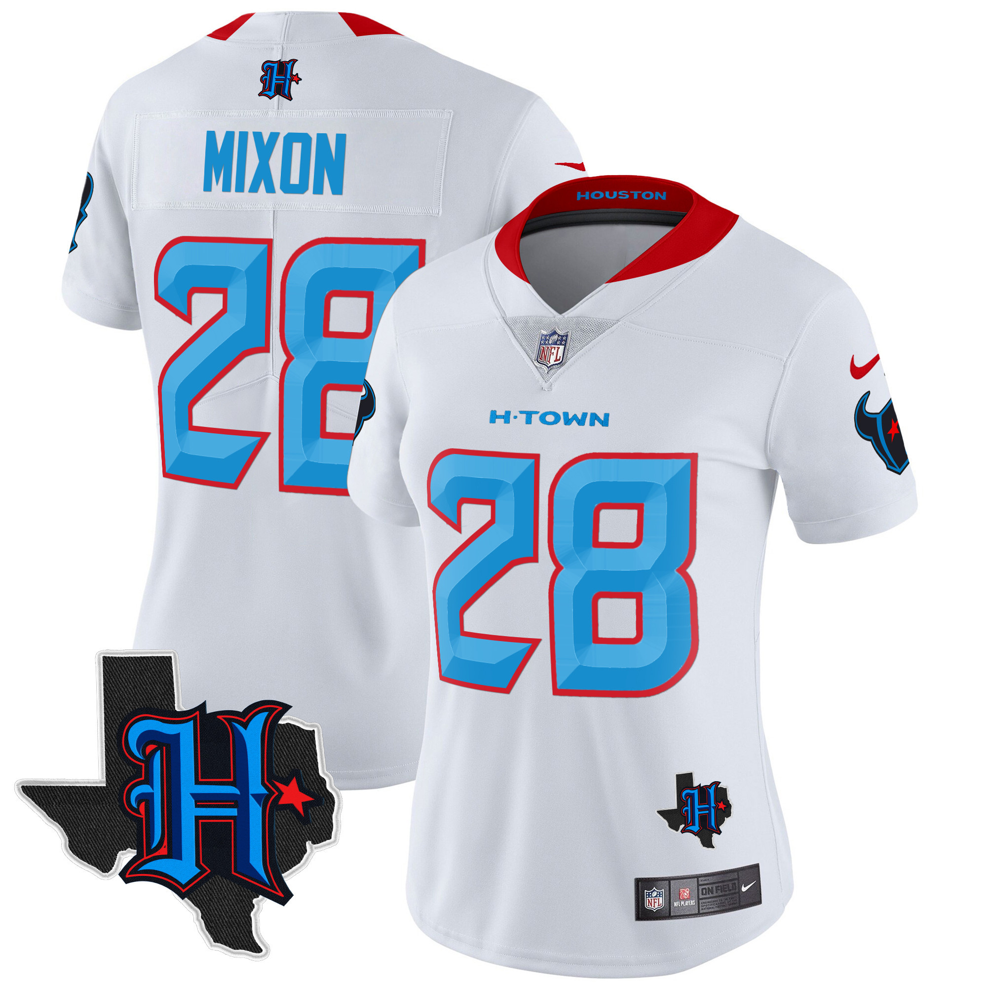 Women's Joe Mixon Houston Texans 2024 Texas Patch Vapor Limited White Limited Jersey V2 - All Stitched