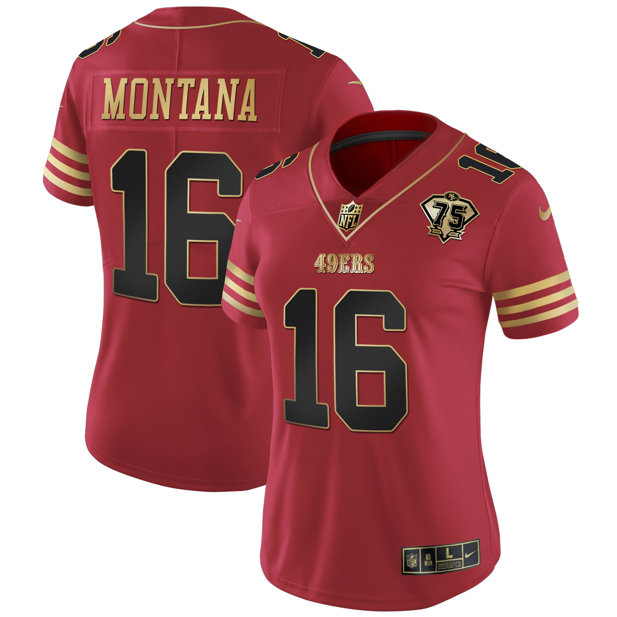 Women's Joe Montana San Francisco 49ers 2023 Vapor Gold Limited Black Scarlet Jersey - All Stitched
