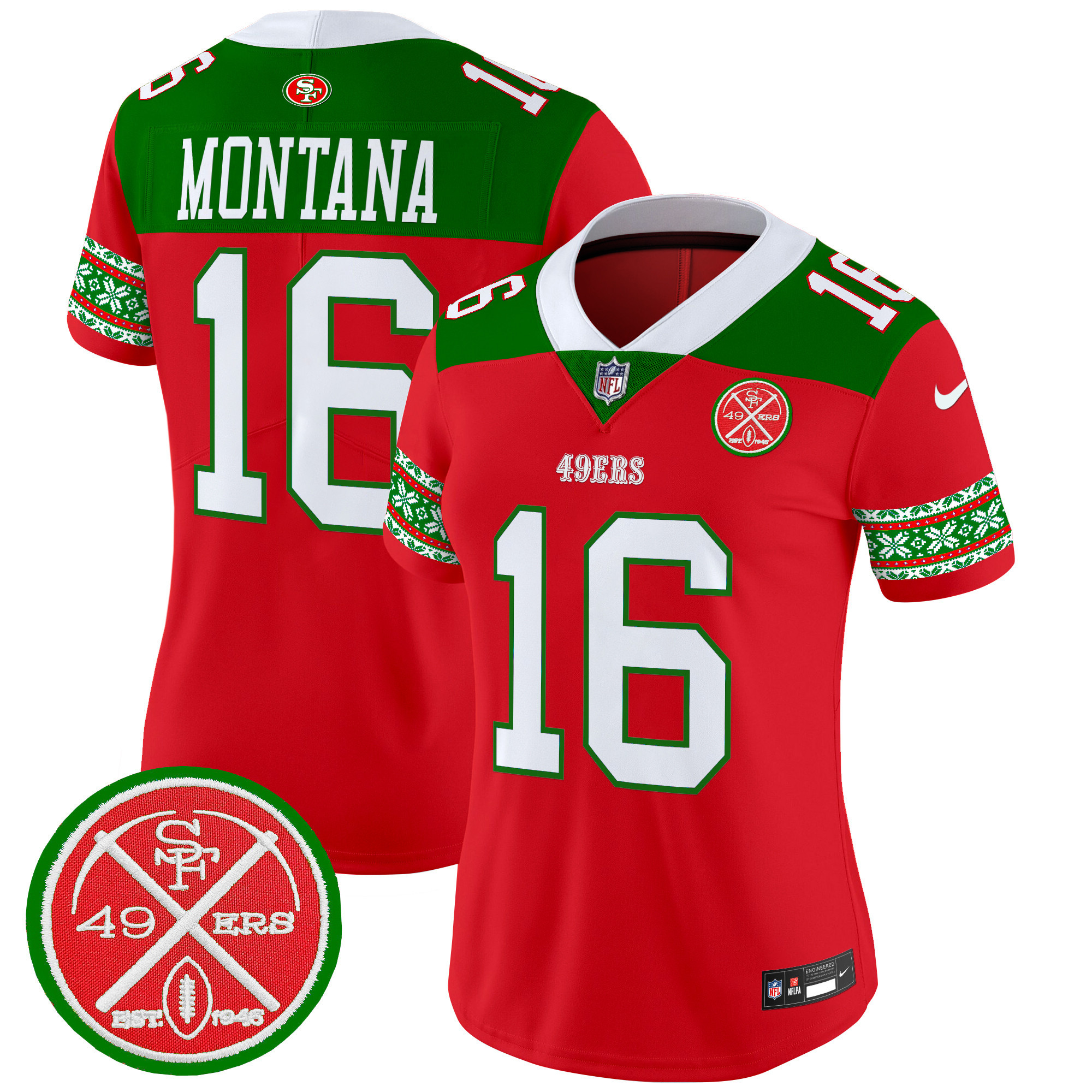 Women's Joe Montana San Francisco 49ers 2024 Christmas Vapor Limited Red Jersey - All Stitched