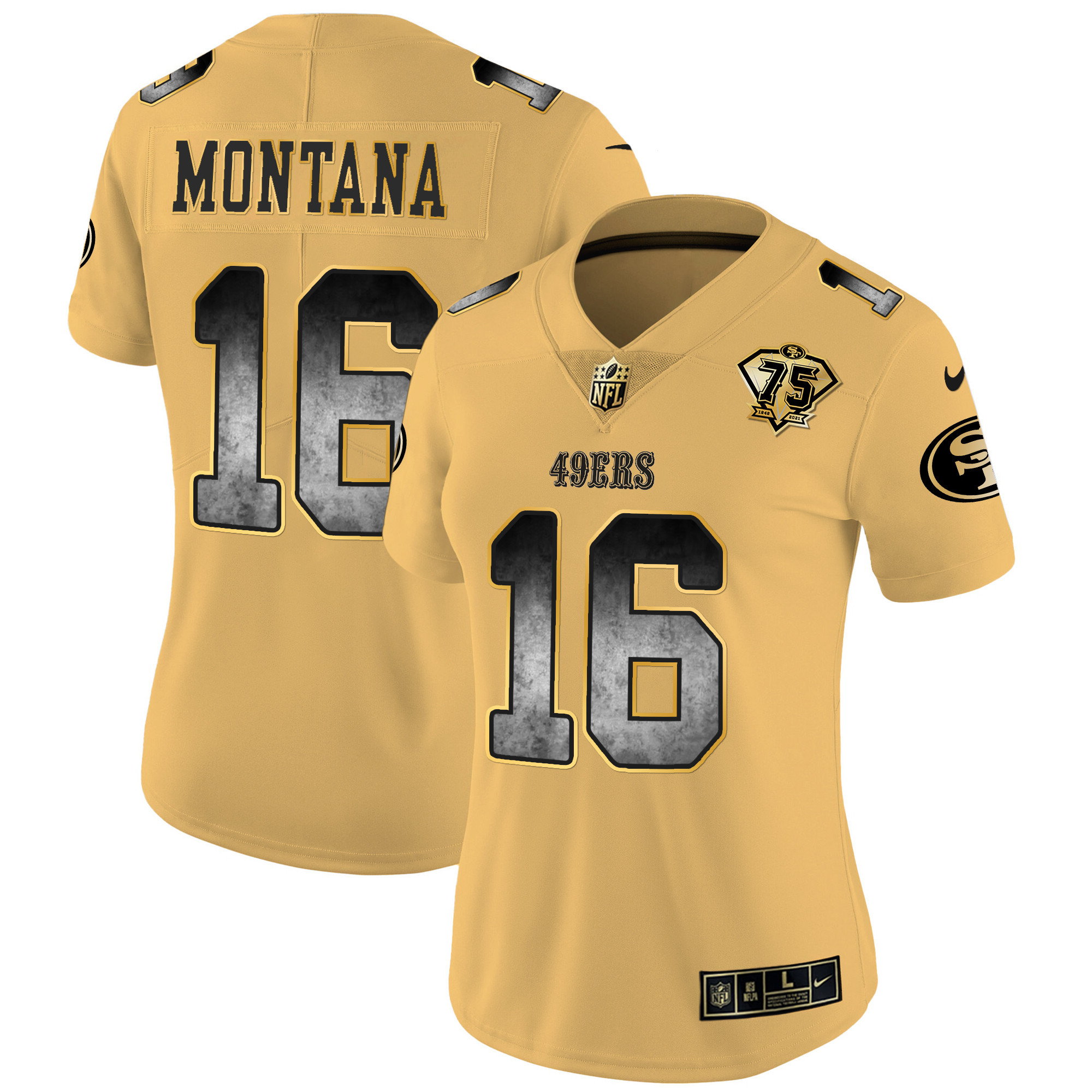 Women's Joe Montana San Francisco 49ers Arch Smoke Vapor Gold Jersey - All Stitched