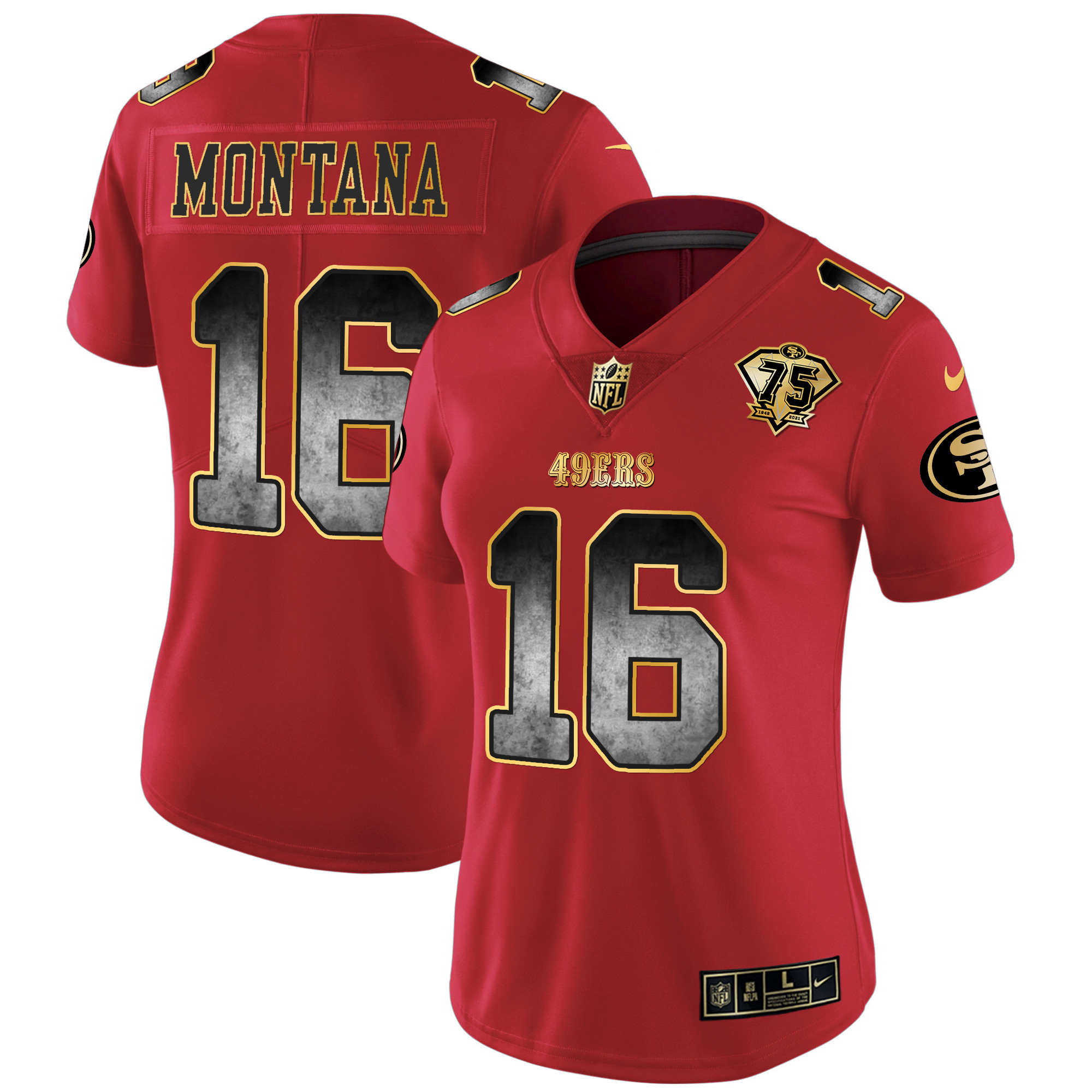 Women's Joe Montana San Francisco 49ers Arch Smoke Vapor Scarlet Limited Jersey - All Stitched