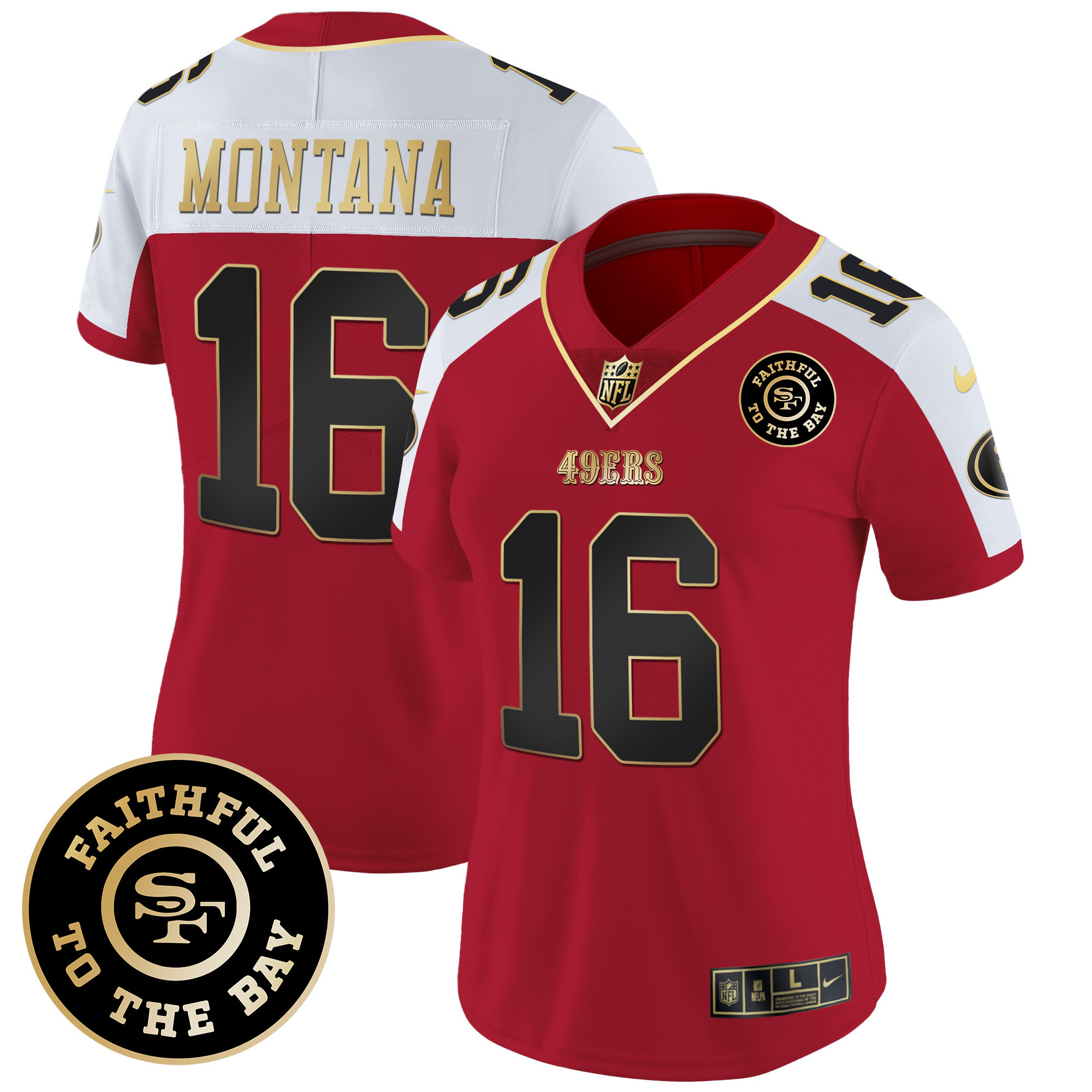 Women's Joe Montana San Francisco 49ers Faithful To The Bay Patch Vapor Limited Alternate Jersey - All Stitched
