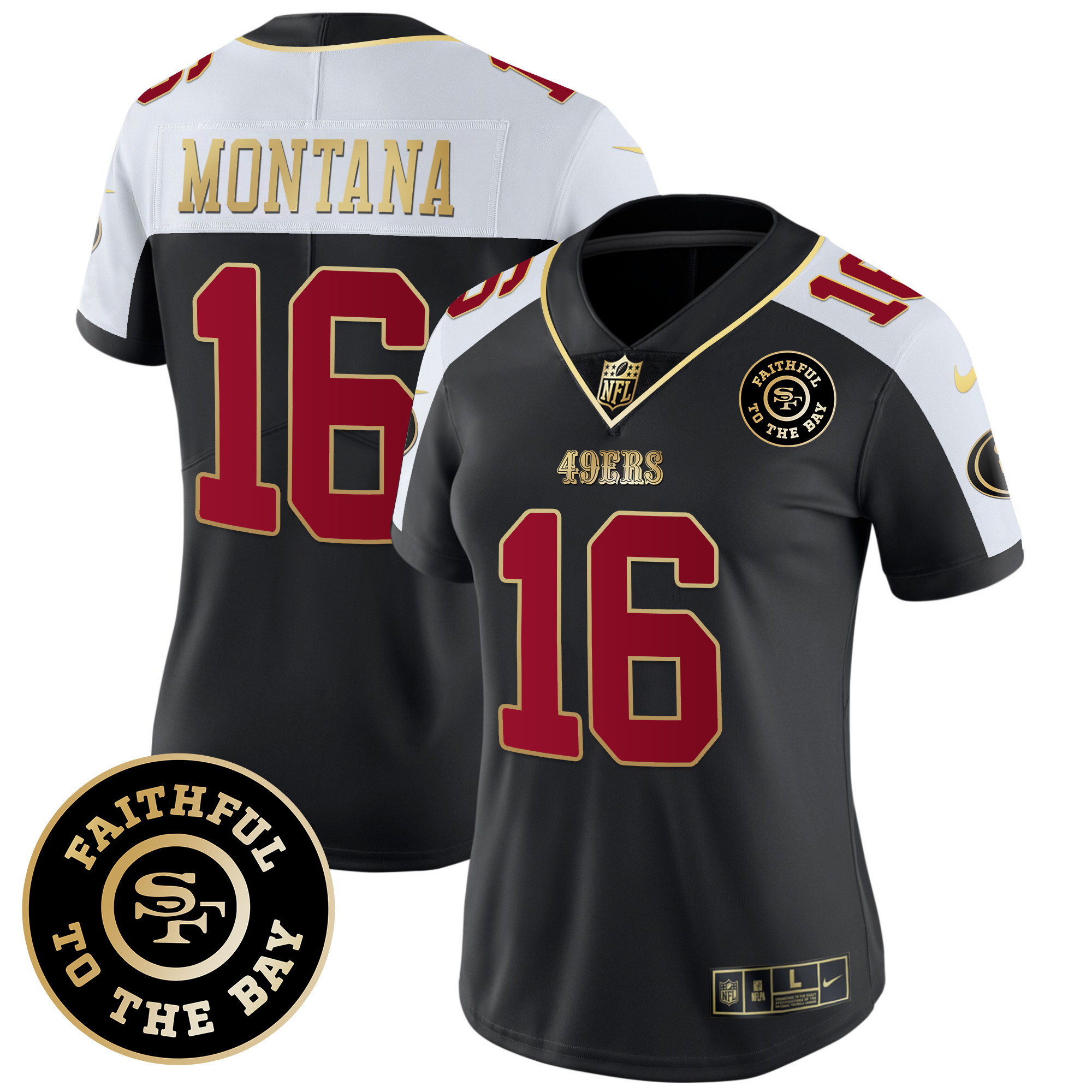 Women's Joe Montana San Francisco 49ers Faithful To The Bay Patch Vapor Limited Black Alternate Jersey - All Stitched
