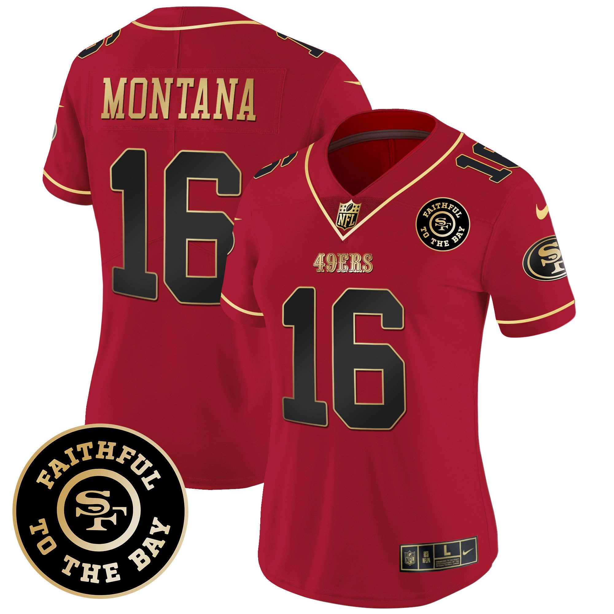 Women's Joe Montana San Francisco 49ers Faithful To The Bay Patch Vapor Limited Scarlet Limited Jersey V7 - All Stitched