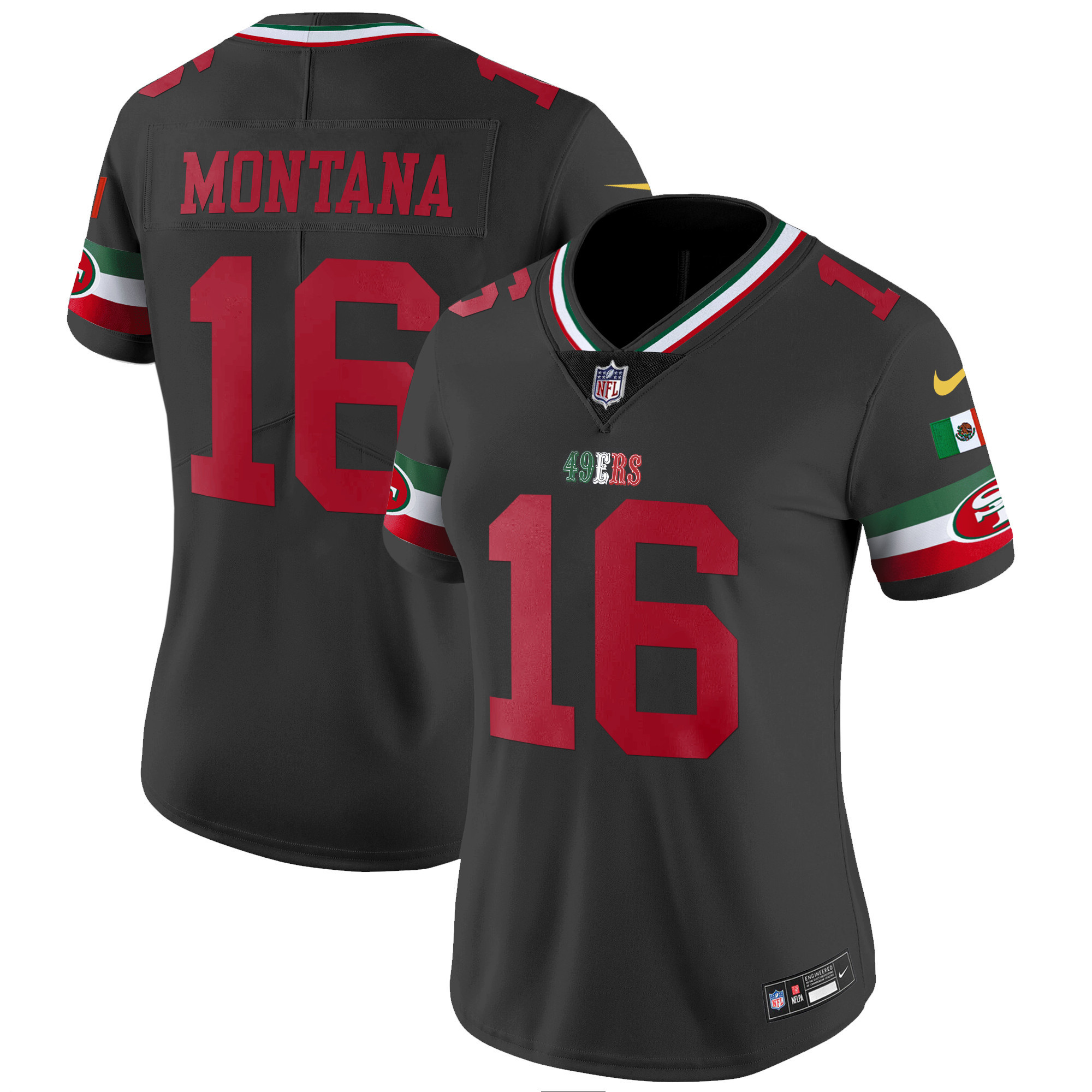 Women's Joe Montana San Francisco 49ers Mexico Vapor Black Jersey V2 - All Stitched