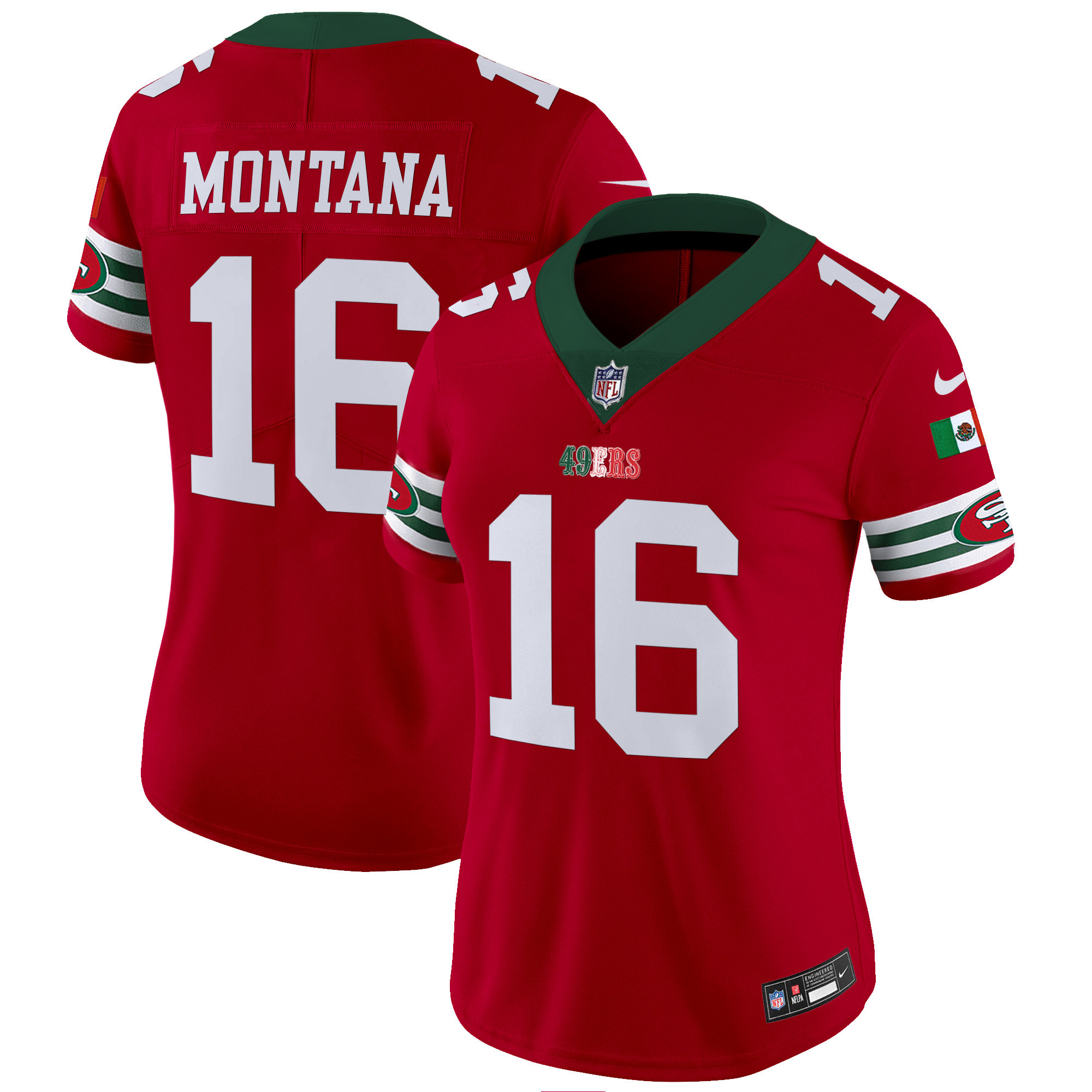Women's Joe Montana San Francisco 49ers Mexico Vapor Red Jersey V2 - All Stitched