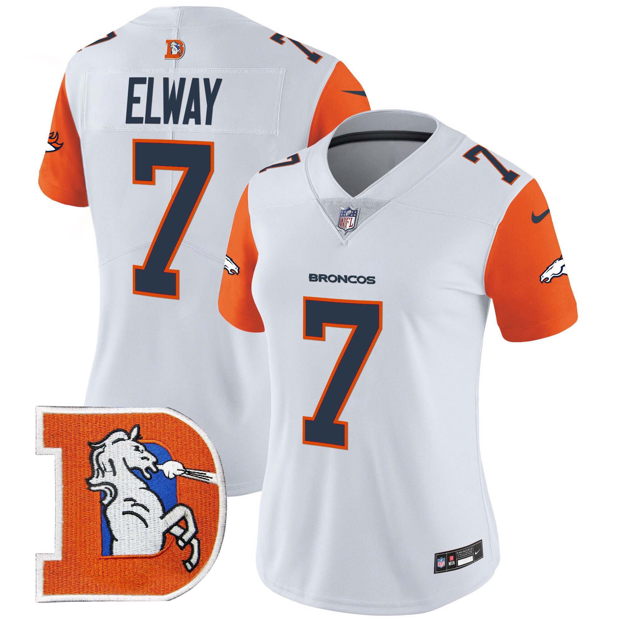 Women's John Elway Denver Broncos Throwback Vapor Limited Orange Sleeves Jersey - All Stitched
